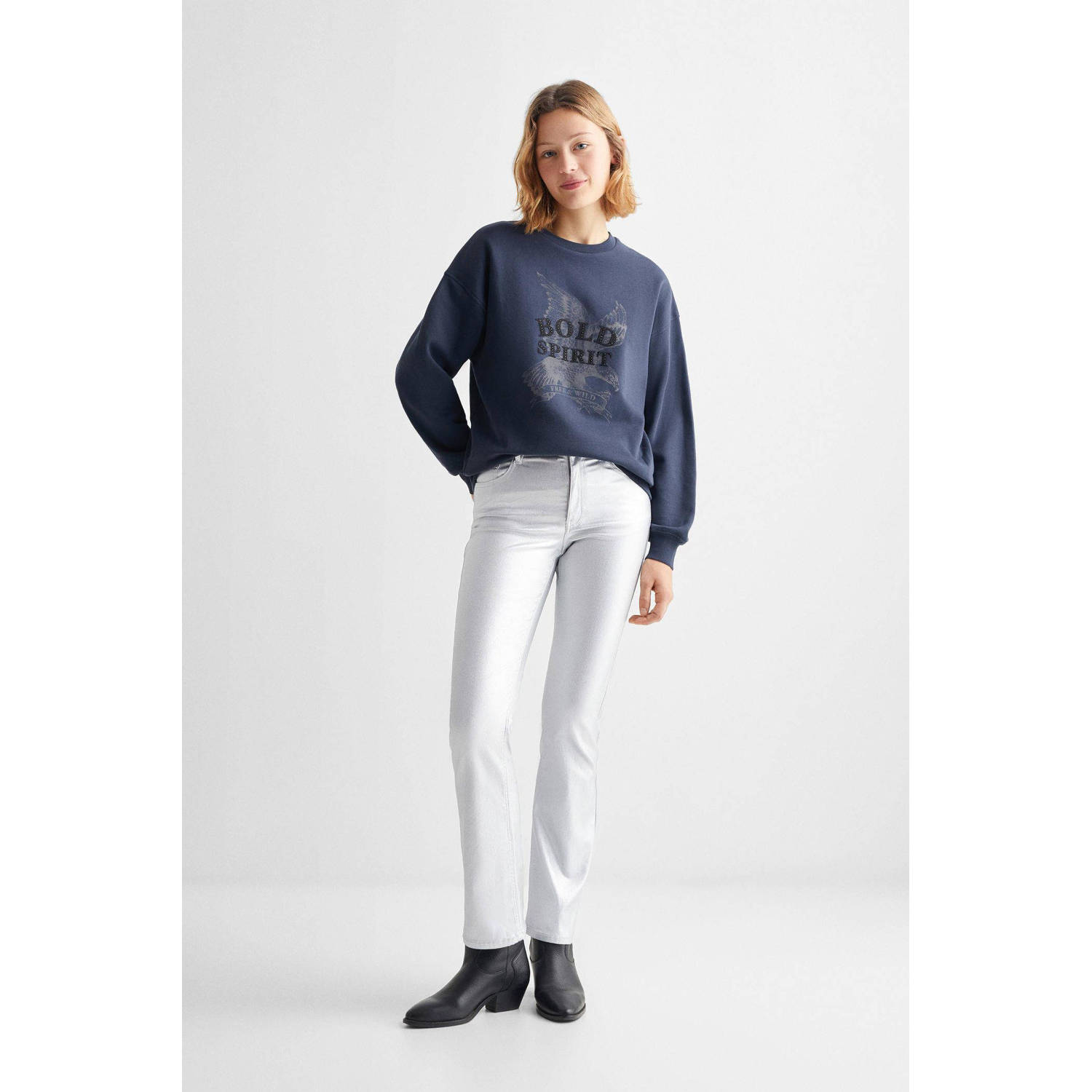 Mango Kids sweater met printopdruk marineblauw
