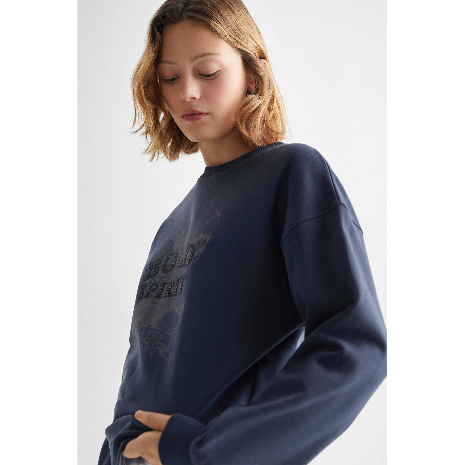 Mango Kids sweater met printopdruk marineblauw