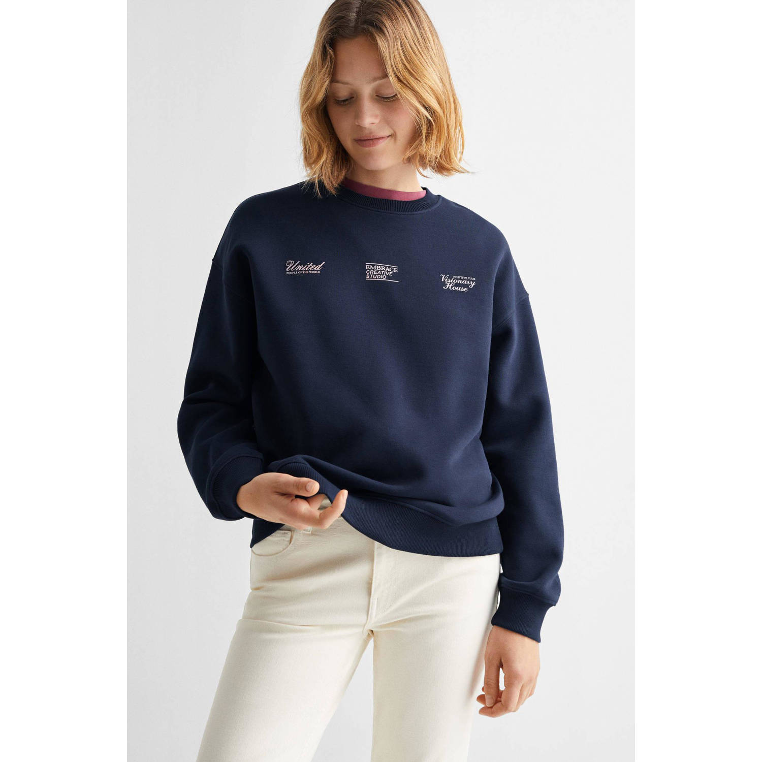 Mango Kids sweater met backprint donkerblauw