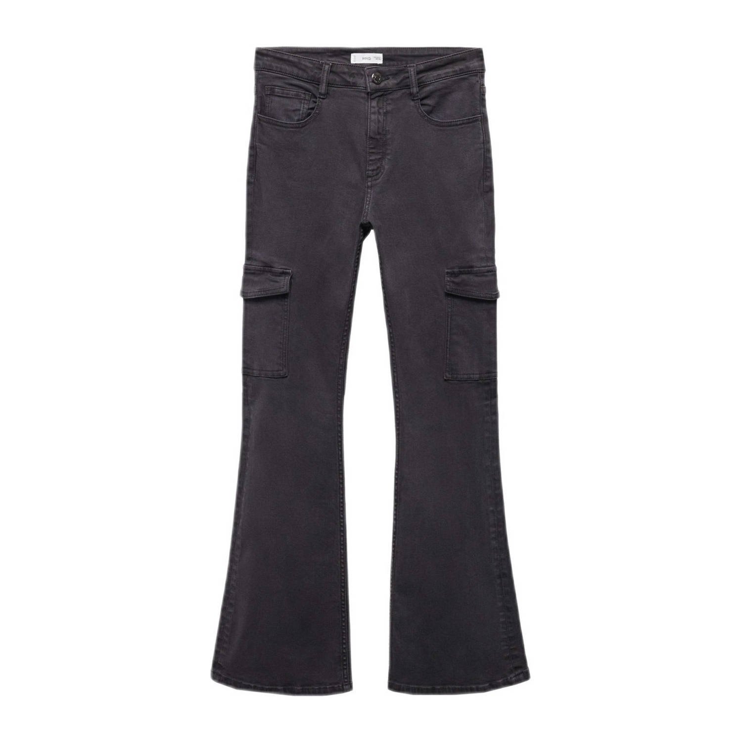 Mango Kids flared jeans antraciet Zwart Meisjes Stretchdenim 152(XXS)