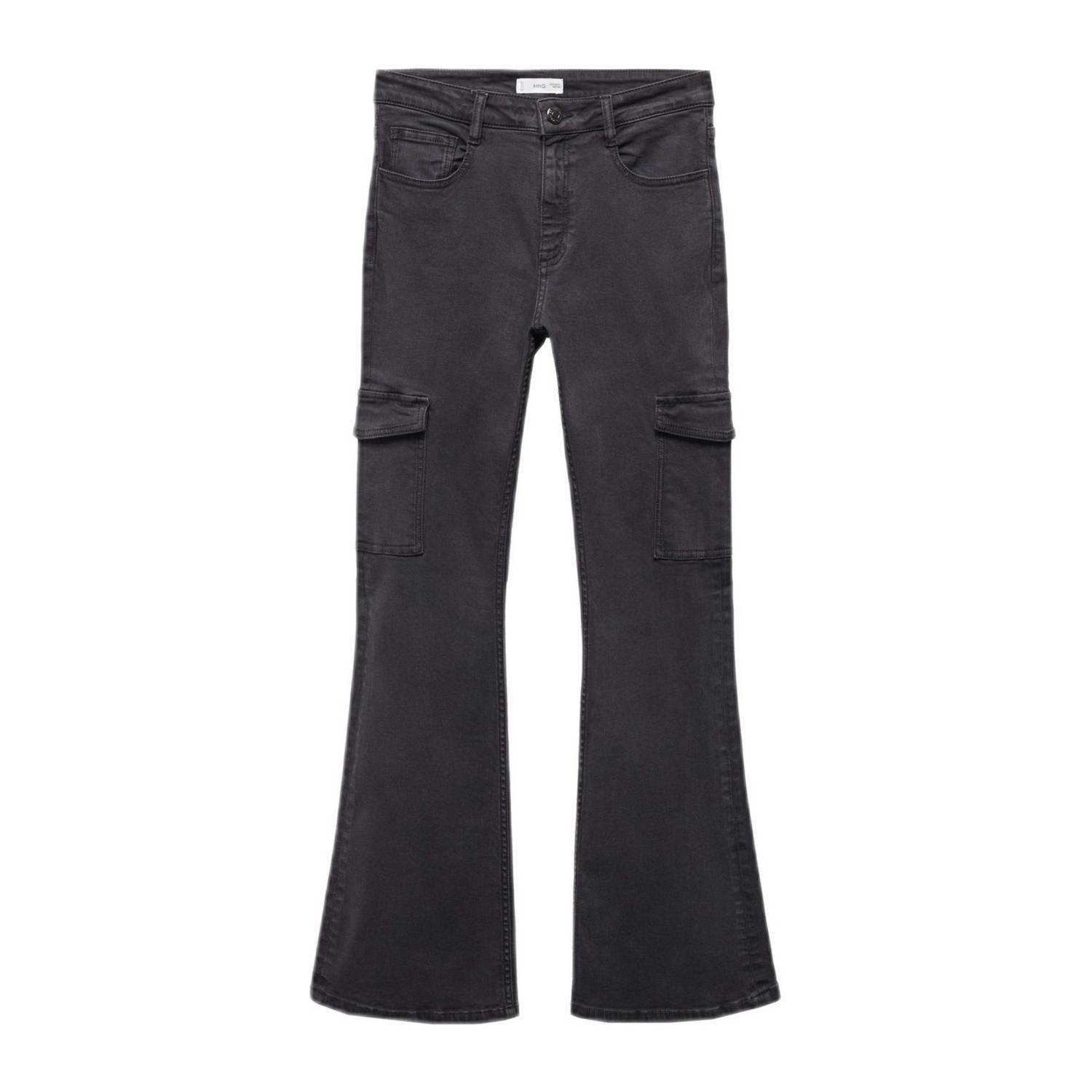 Mango Kids flared jeans antraciet Zwart Meisjes Stretchdenim 152(XXS)
