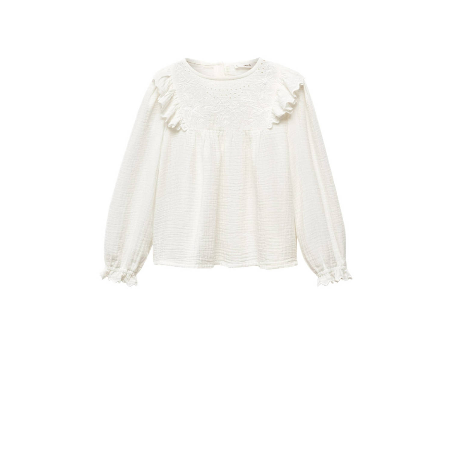 Mango Kids top ecru Meisjes Katoen Ronde hals Effen 116