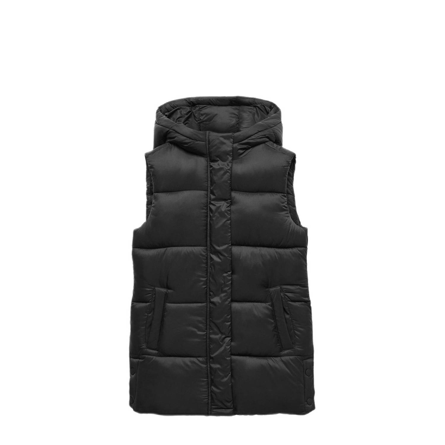 Mango Kids bodywarmer zwart Meisjes Polyester Capuchon Effen 152