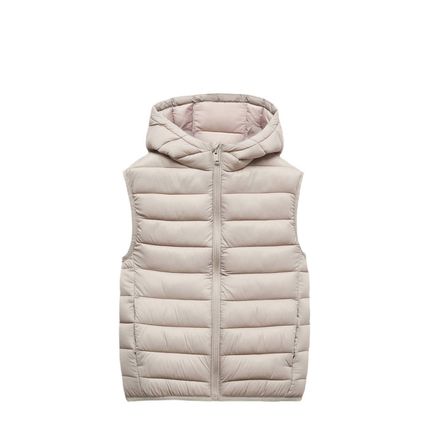 Mango Kids bodywarmer beige Jongens Polyamide Capuchon Effen 116