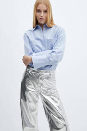 thumbnail: Mango metallic wide leg broek zilver