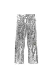 thumbnail: Zilverkleurige dames Mango wide leg broek van viscose met regular waist, rits- en knoopsluiting en effen