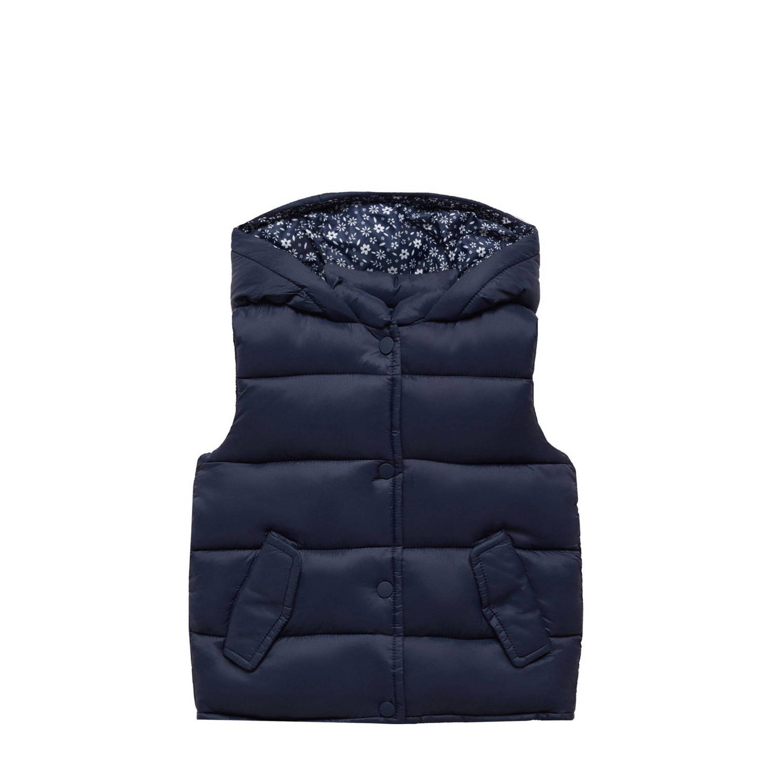 Mango Kids bodywarmer donkerblauw Meisjes Polyamide Capuchon Effen 104