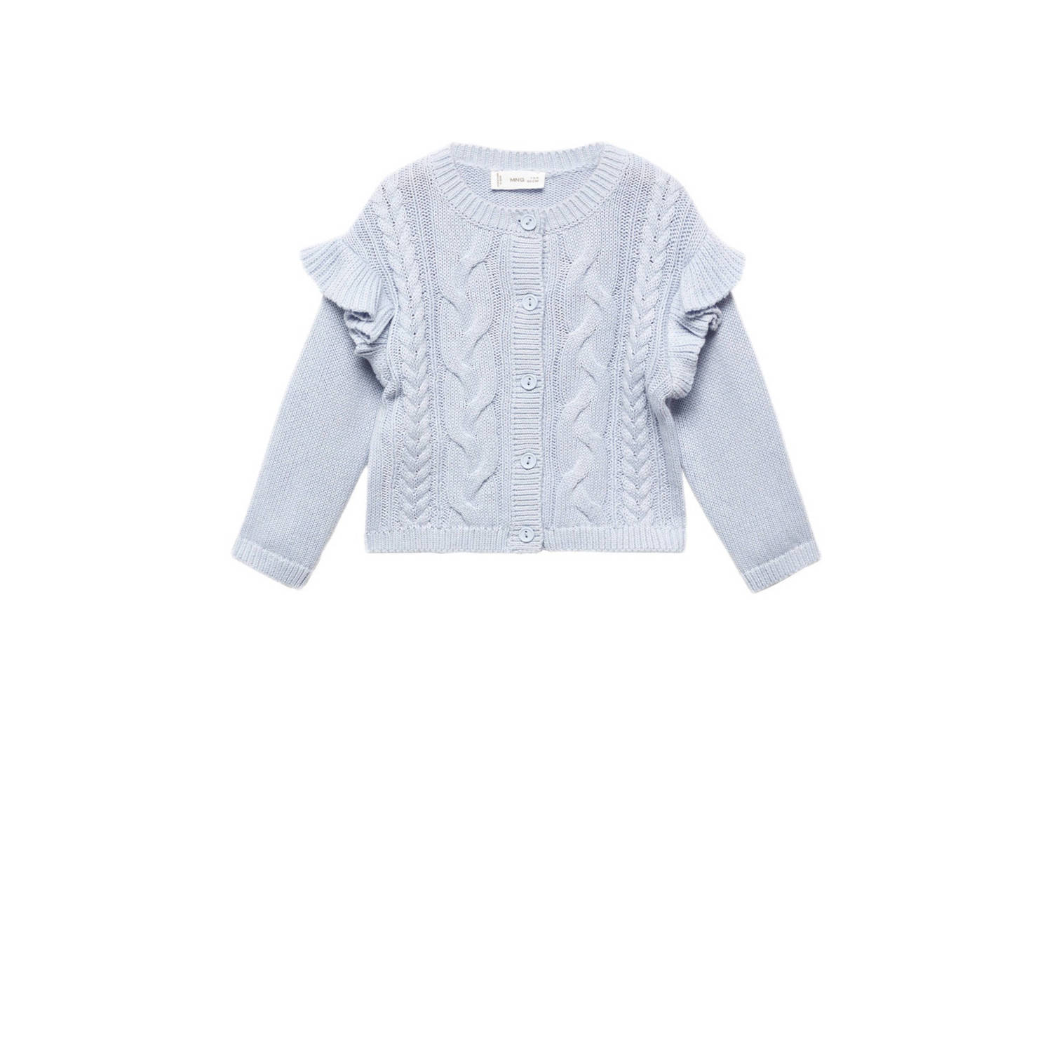 Mango Kids kabelvest lichtblauw Meisjes Katoen Ronde hals Effen 104