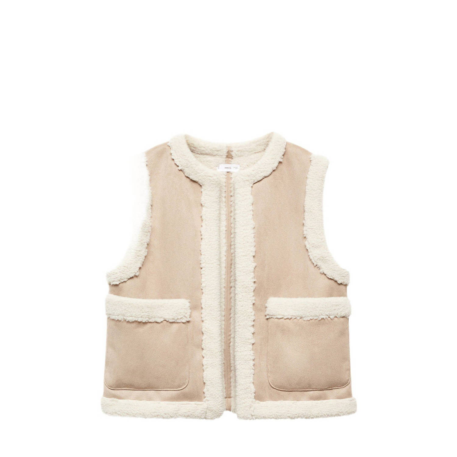 Mango Kids gilet ecru wit Meisjes Teddy Openvallende hals Meerkleurig 158(XS)