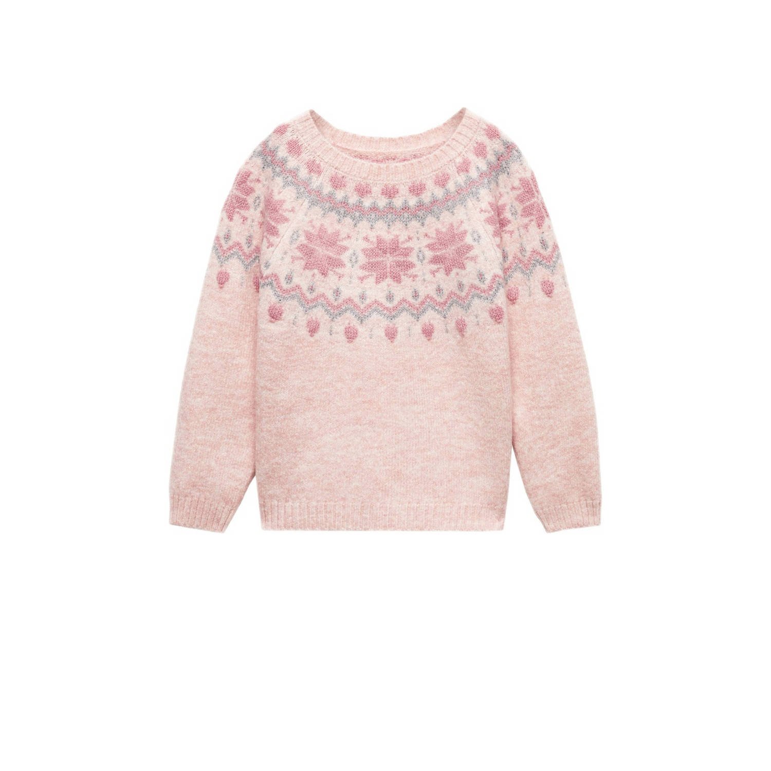 Mango Kids trui met all over print lichtroze roze grijs