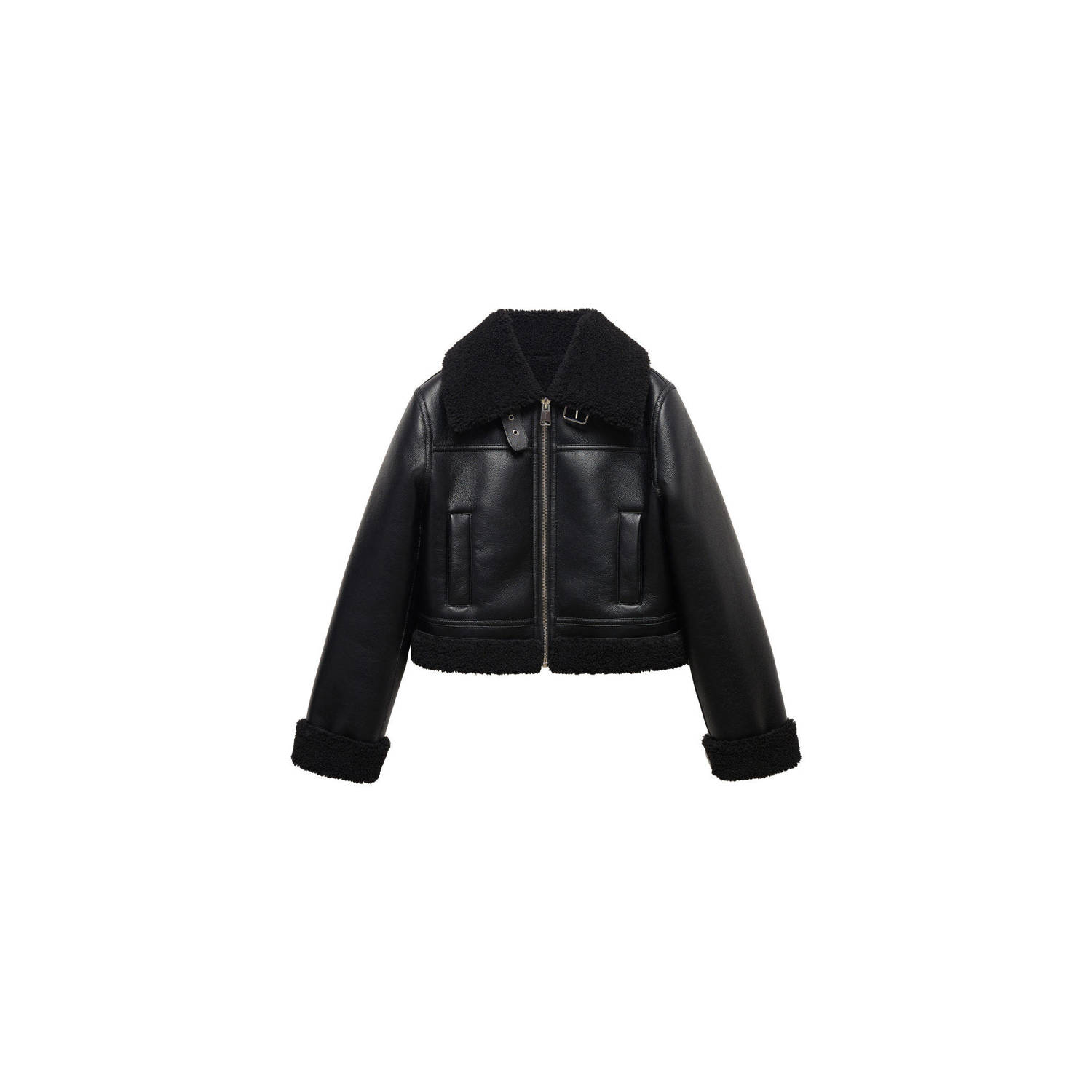 Mango imitatieleren bikerjack zwart