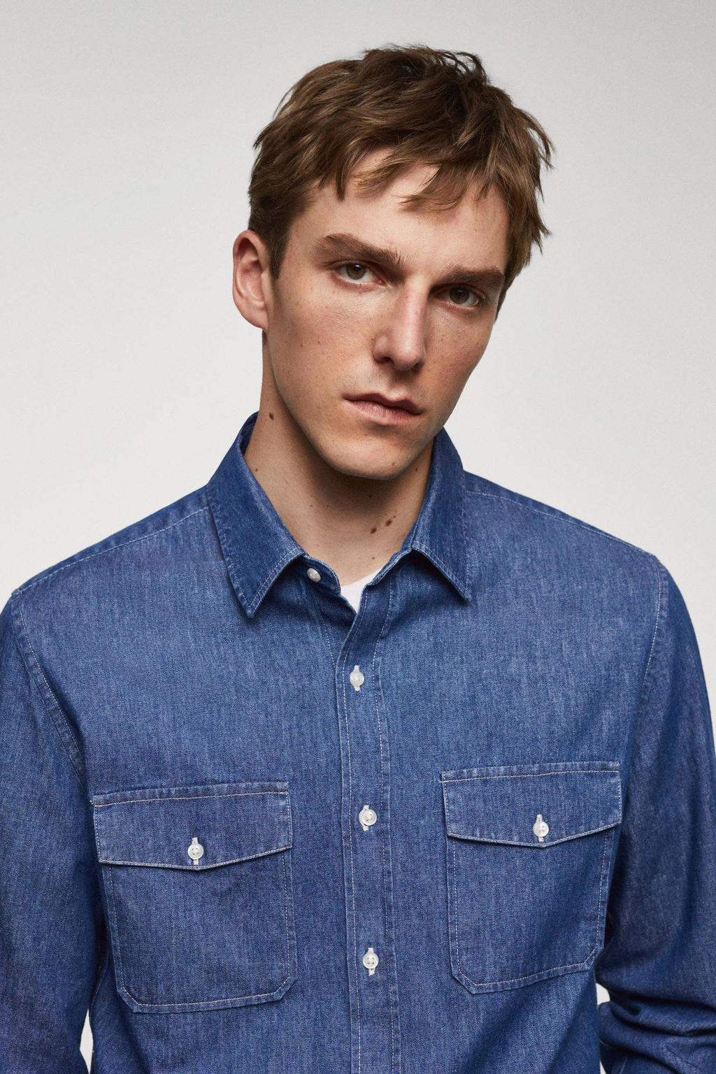 Dubinik® denim overhemd heren denim korte mouw western normale pasvorm casual overhemden