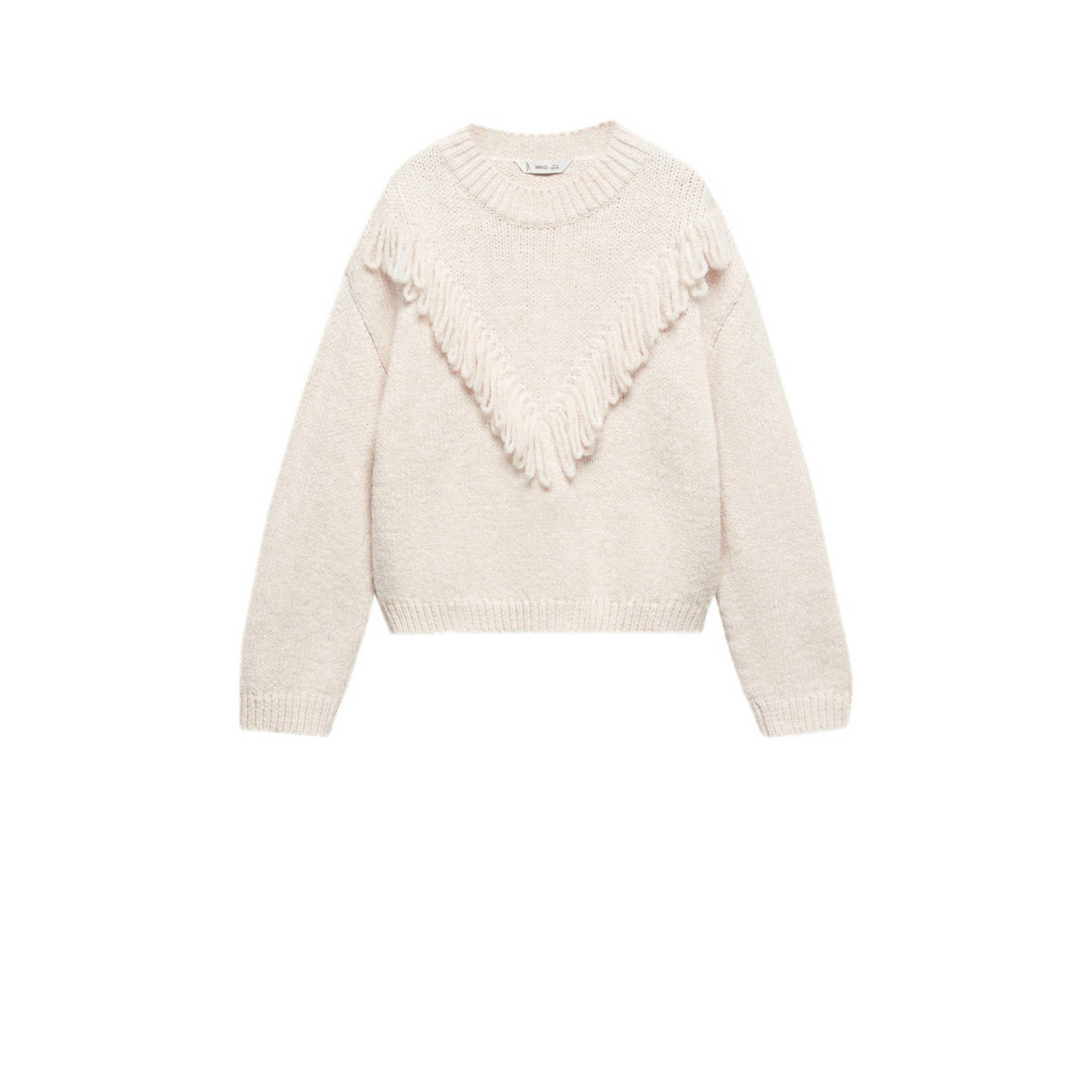 Mango Kids trui met franjes beige Meisjes Acryl Ronde hals Effen 140