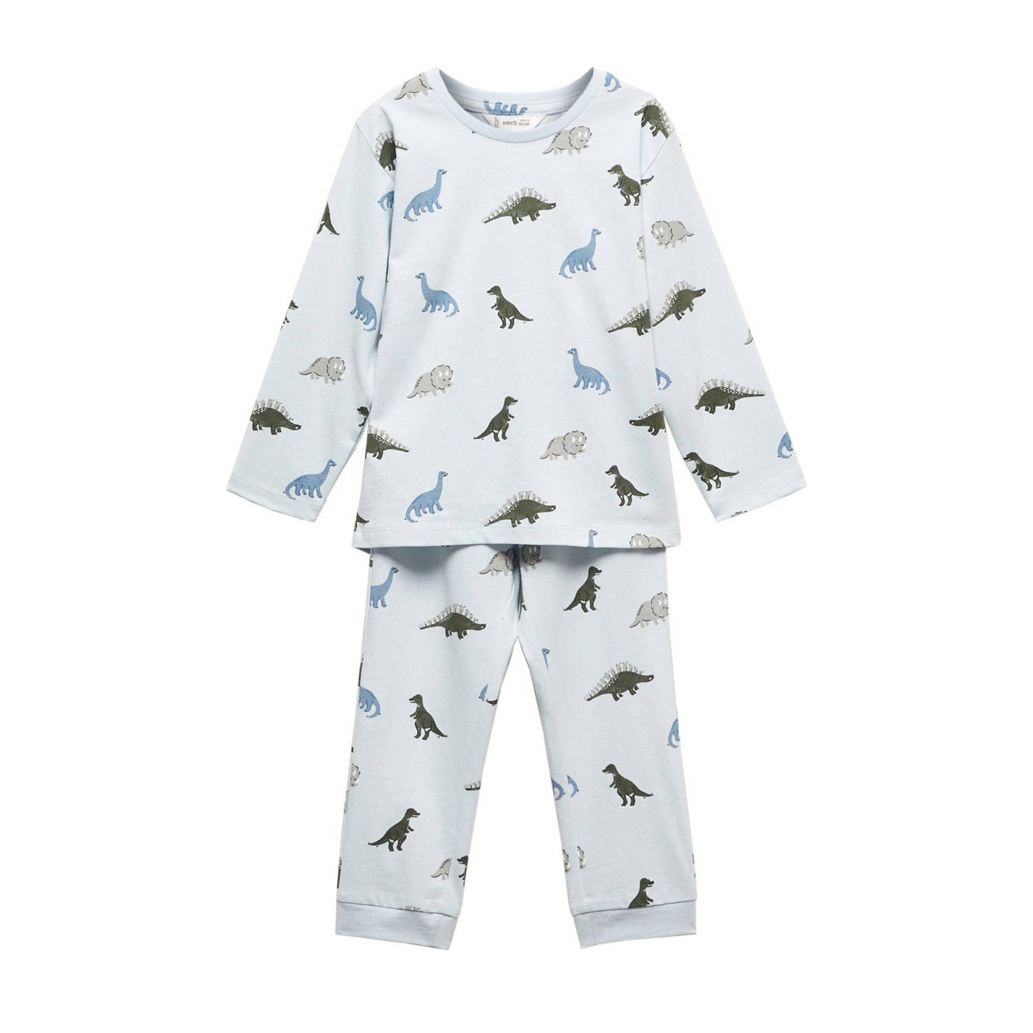 Mango Kids pyjama met dinosaurusprint Blauw Meisjes Katoen Ronde hals All over print 104