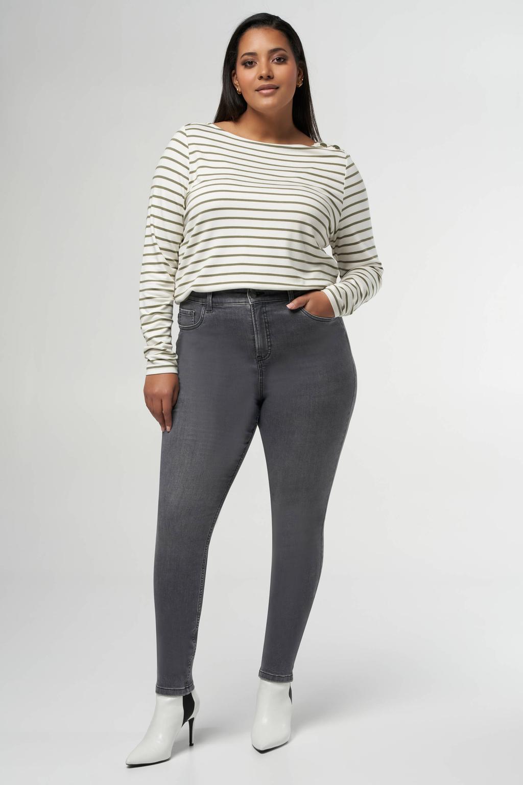 Grey denim dames MS Mode high waist skinny jeans van denim met rits- en knoopsluiting en effen