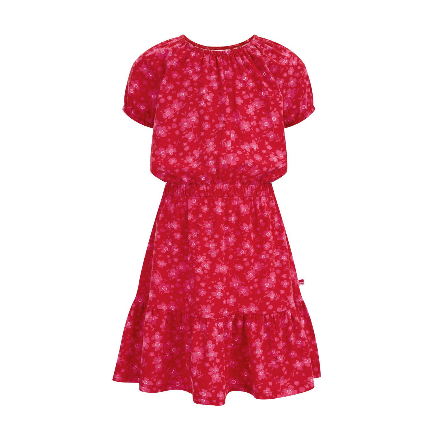 WE Fashion gebloemde jurk rood roze Meisjes Katoen Ronde hals Bloemen 110 116