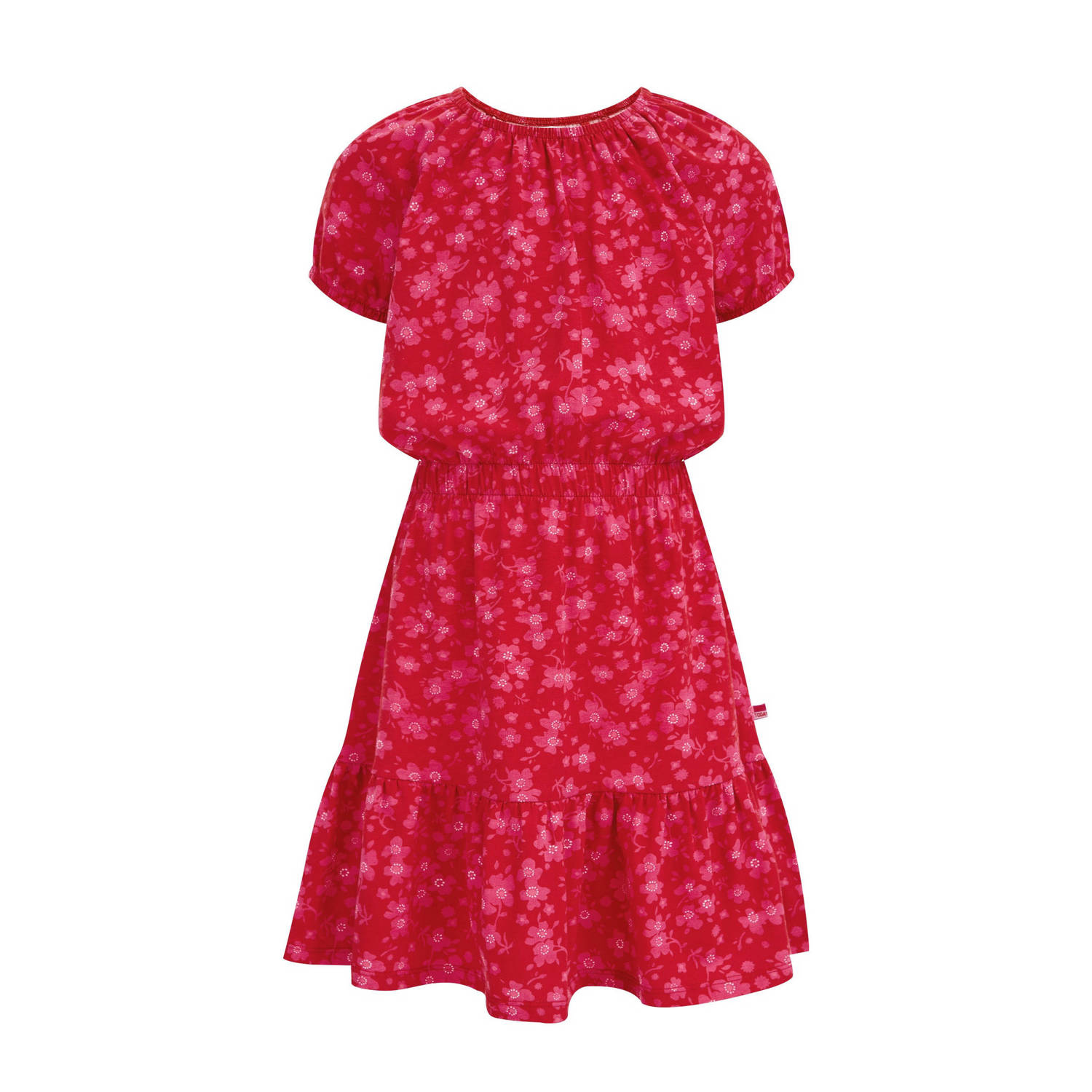 WE Fashion gebloemde jurk rood roze Meisjes Katoen Ronde hals Bloemen 110 116