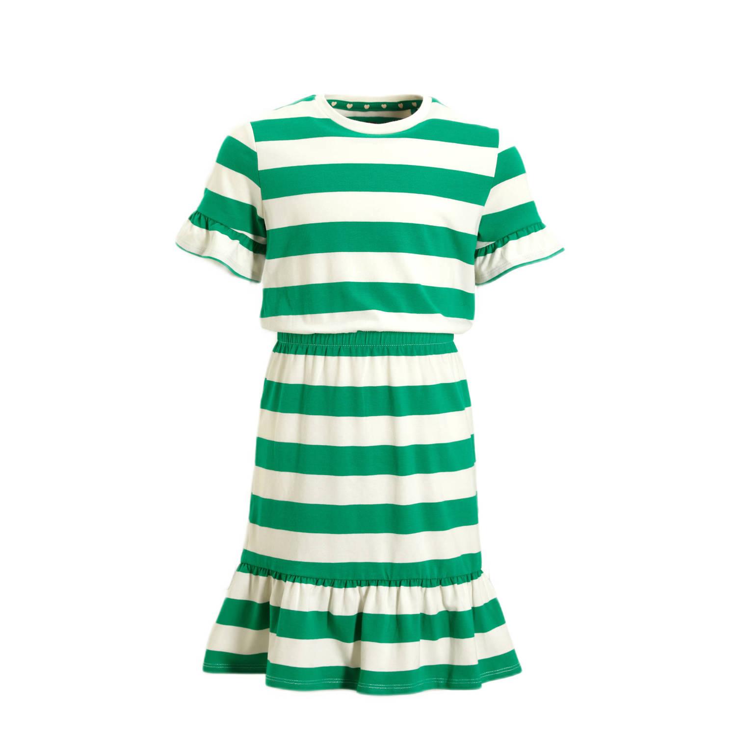 WE Fashion gestreepte jurk groen wit Meisjes Katoen Ronde hals Streep 110 116