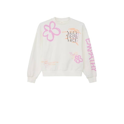 s.Oliver sweater met printopdruk wit/roze