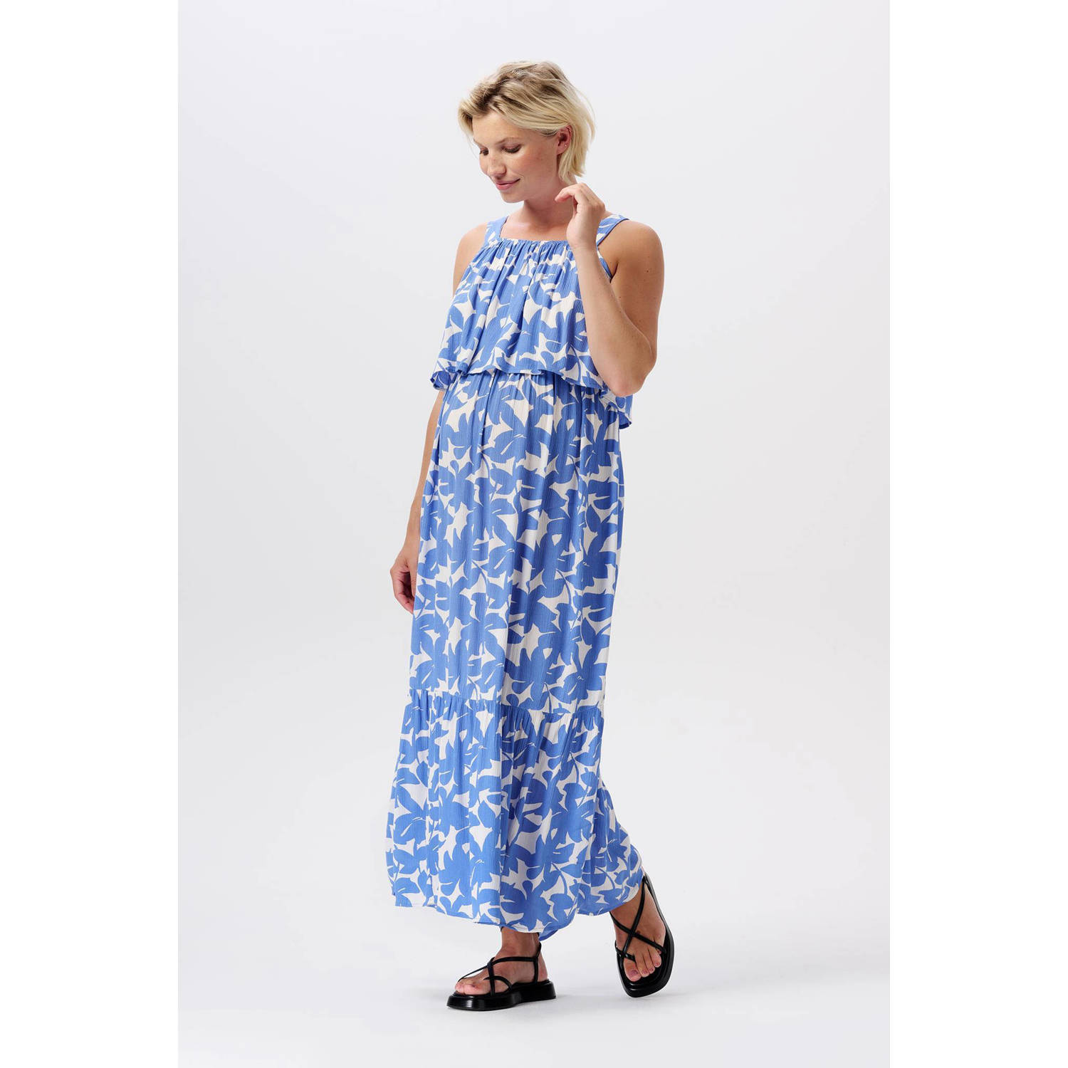 Noppies gebloemde voedingsjurk blauw wit Dames Viscose Vierkante hals Bloemen XXL