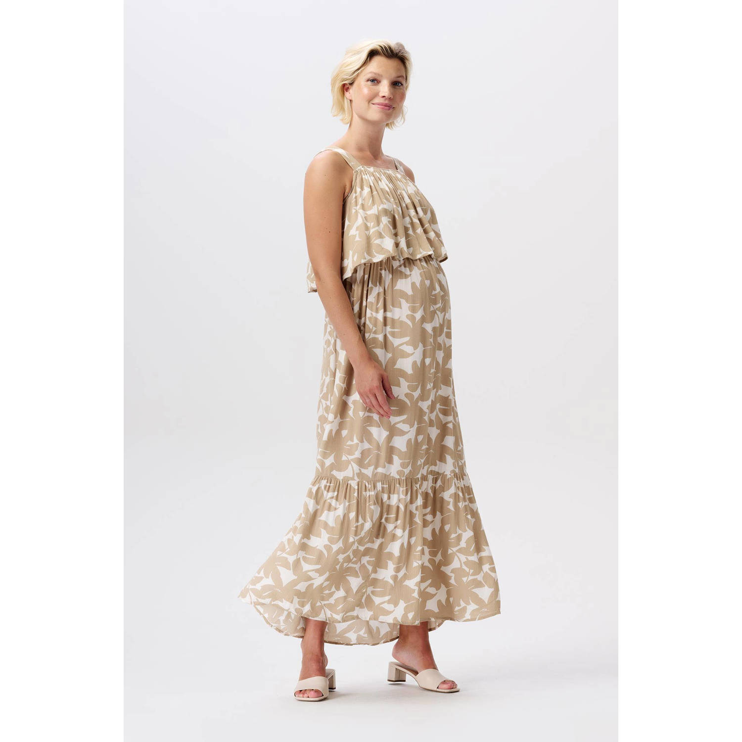 Noppies gebloemde voedingsjurk beige wit Dames Viscose Vierkante hals Bloemen XXL