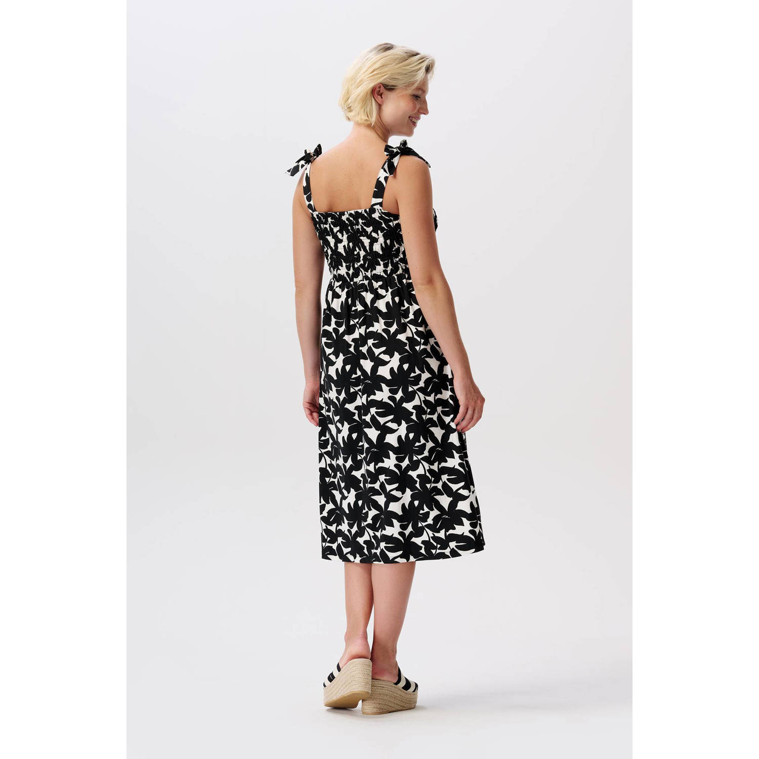 Noppies maternity gebloemde maxi jurk zwart wit