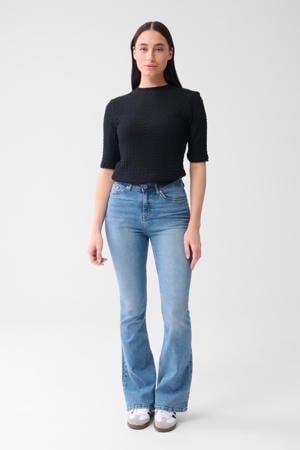 high waist flared jeans medium blue denim