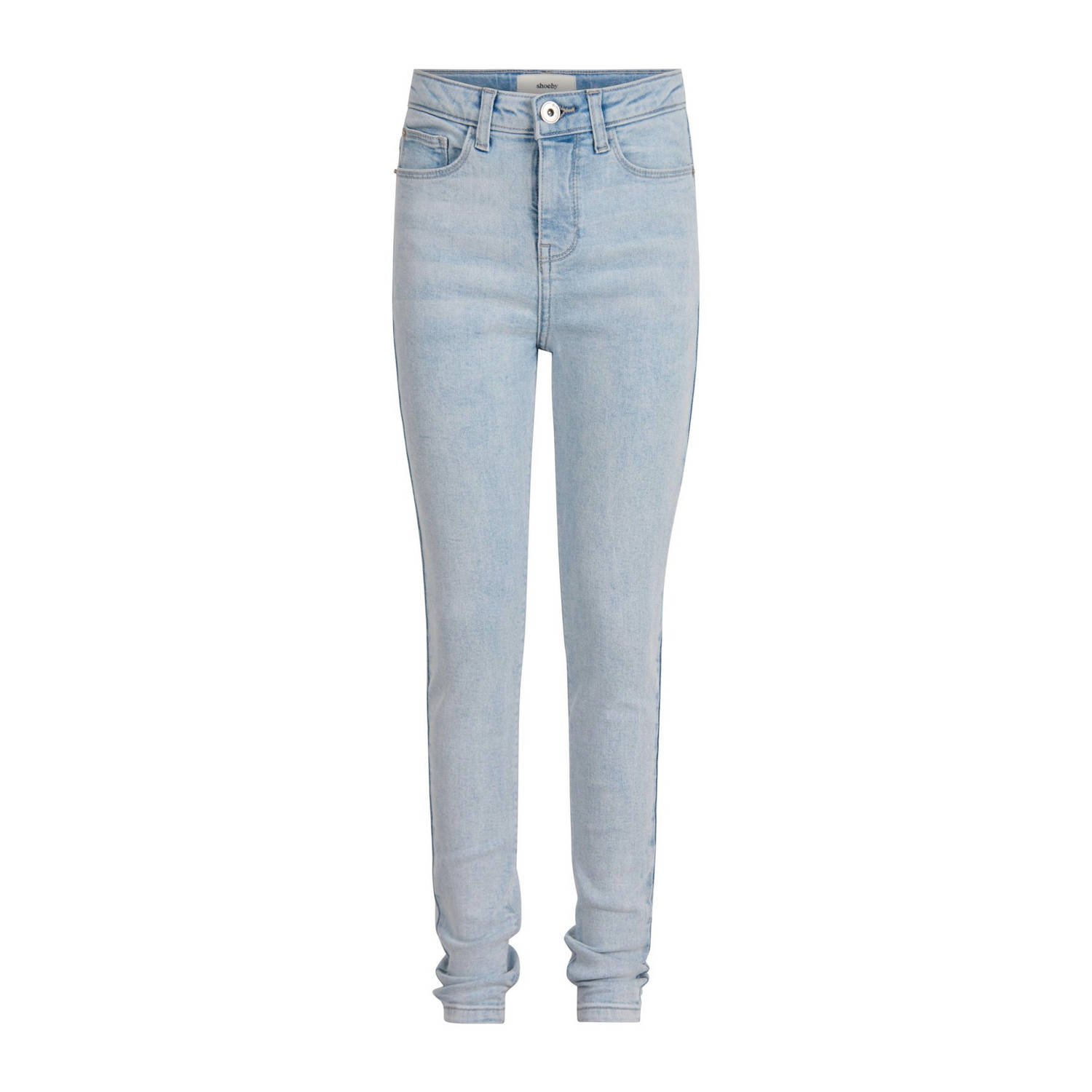Shoeby high waist skinny jeans light blue denim bleached Blauw Effen 104
