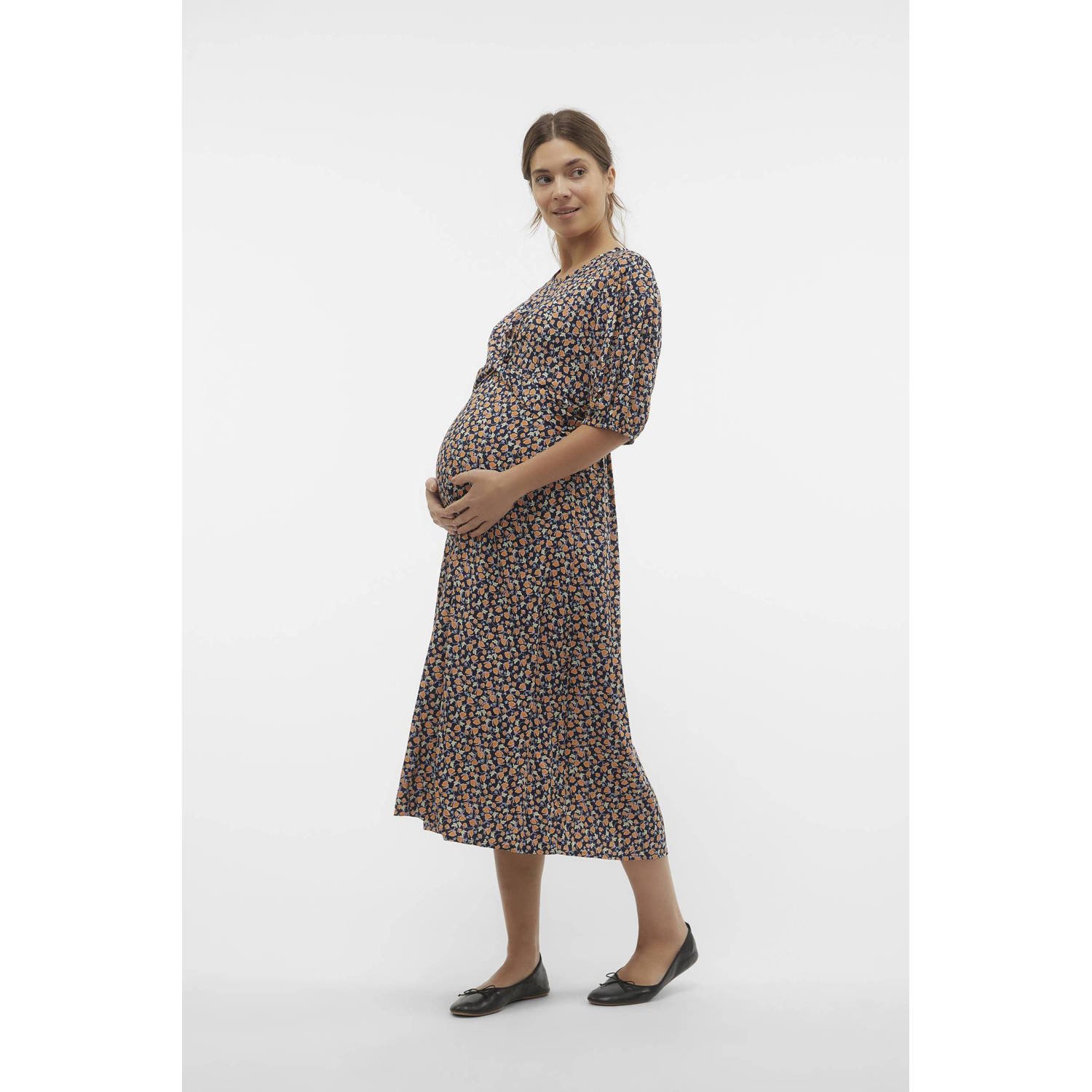 MAMALICIOUS zwangerschapsjurk met all over print donkerblauw oranje