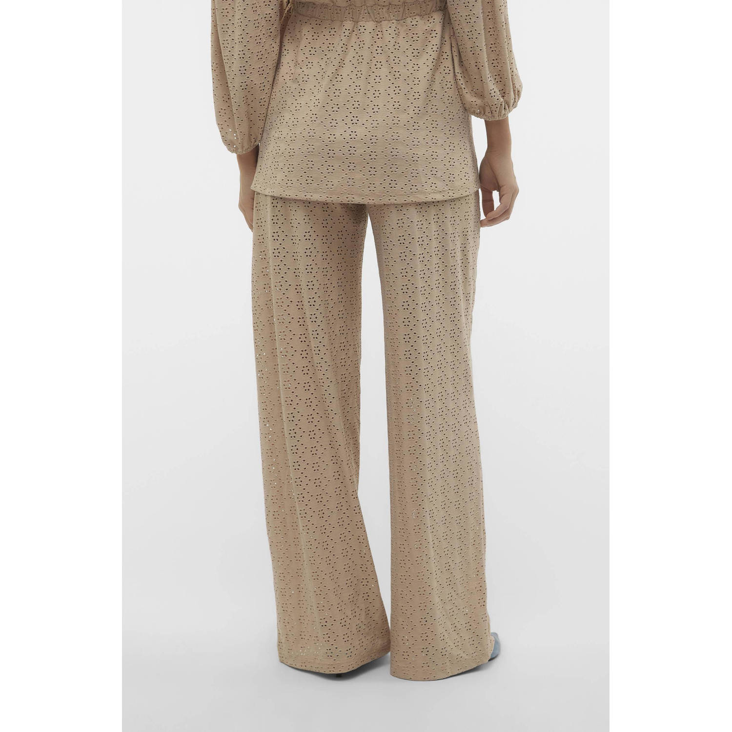 MAMALICIOUS loose fit broek met ingebreid patroon beige