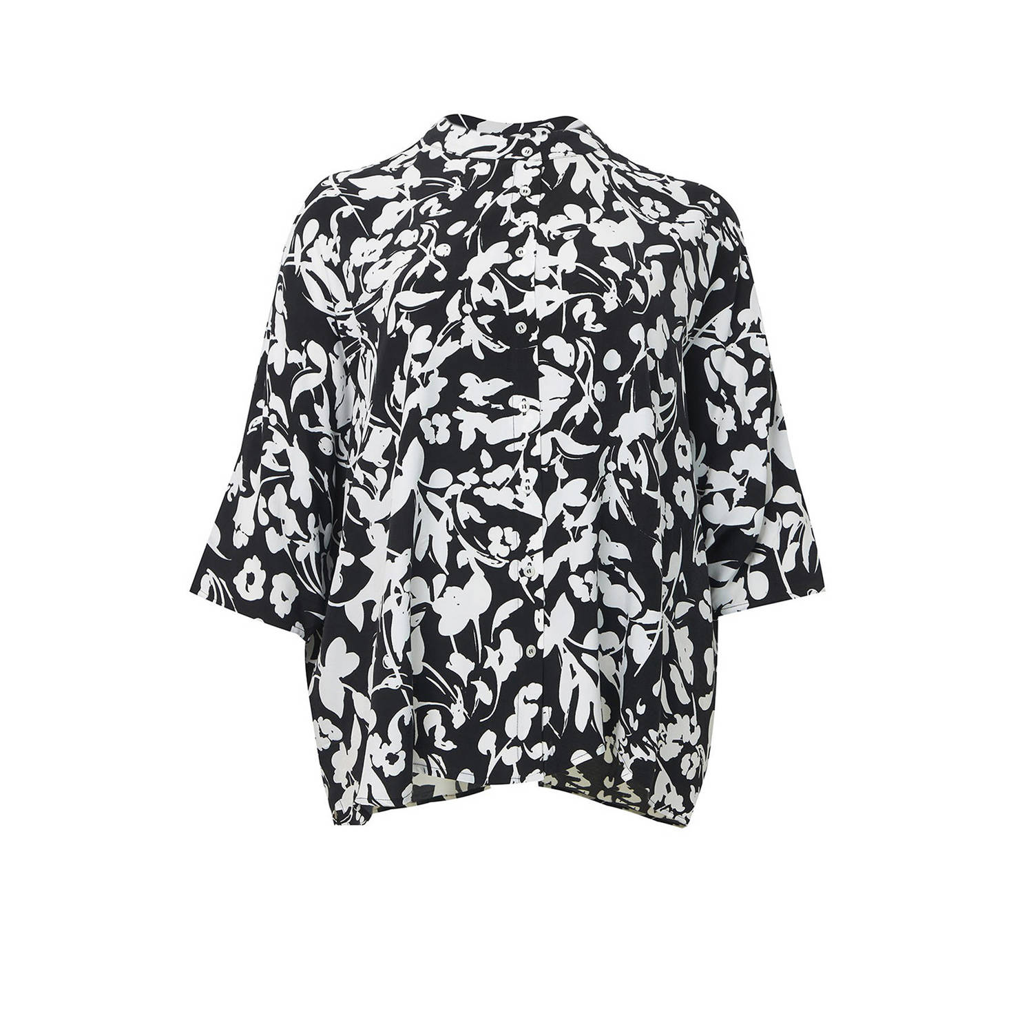 Mat Fashion blouse met all over print zwart wit
