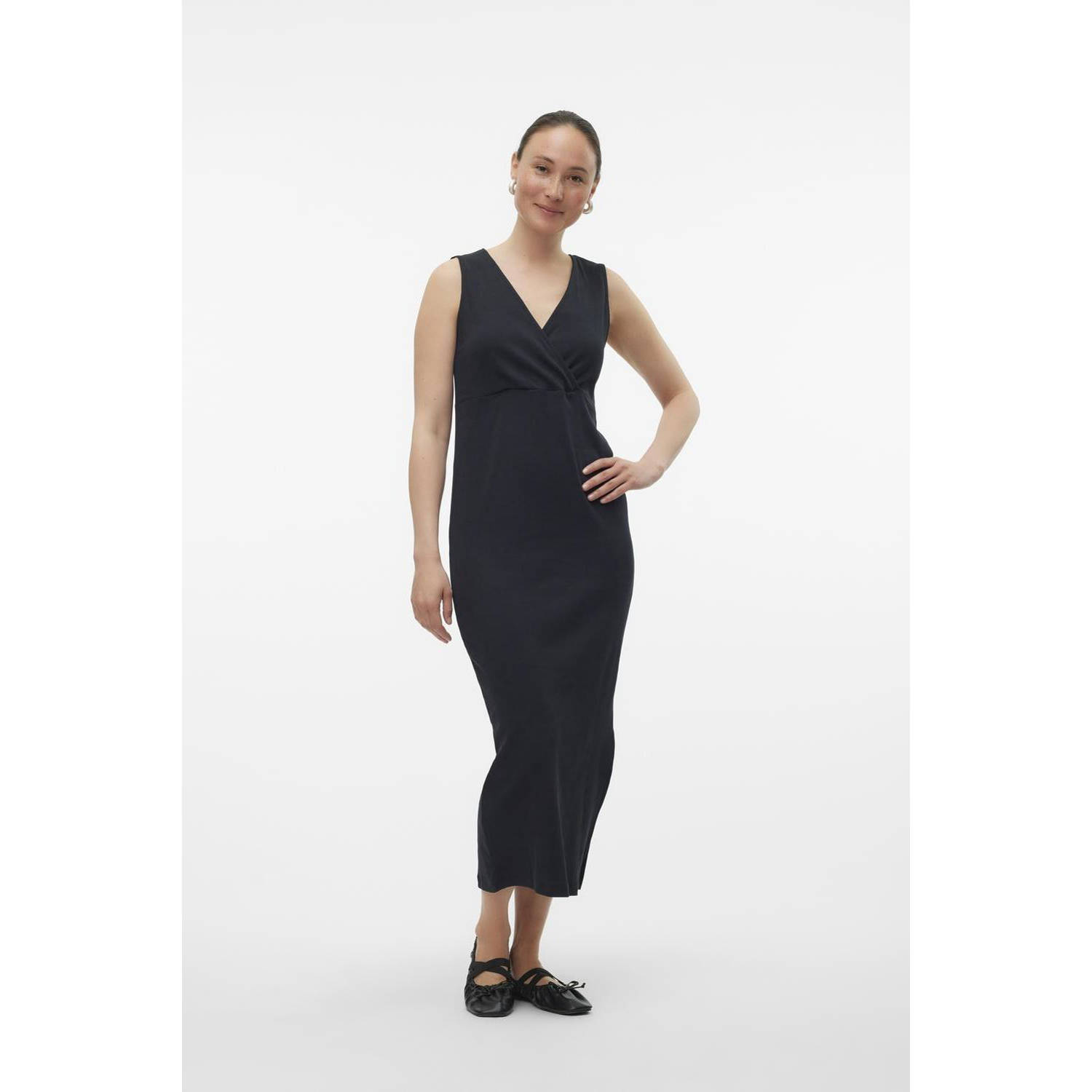 Mamalicious zwangerschapsjurk MLEMILY zwart Dames Katoen V-hals Effen XL
