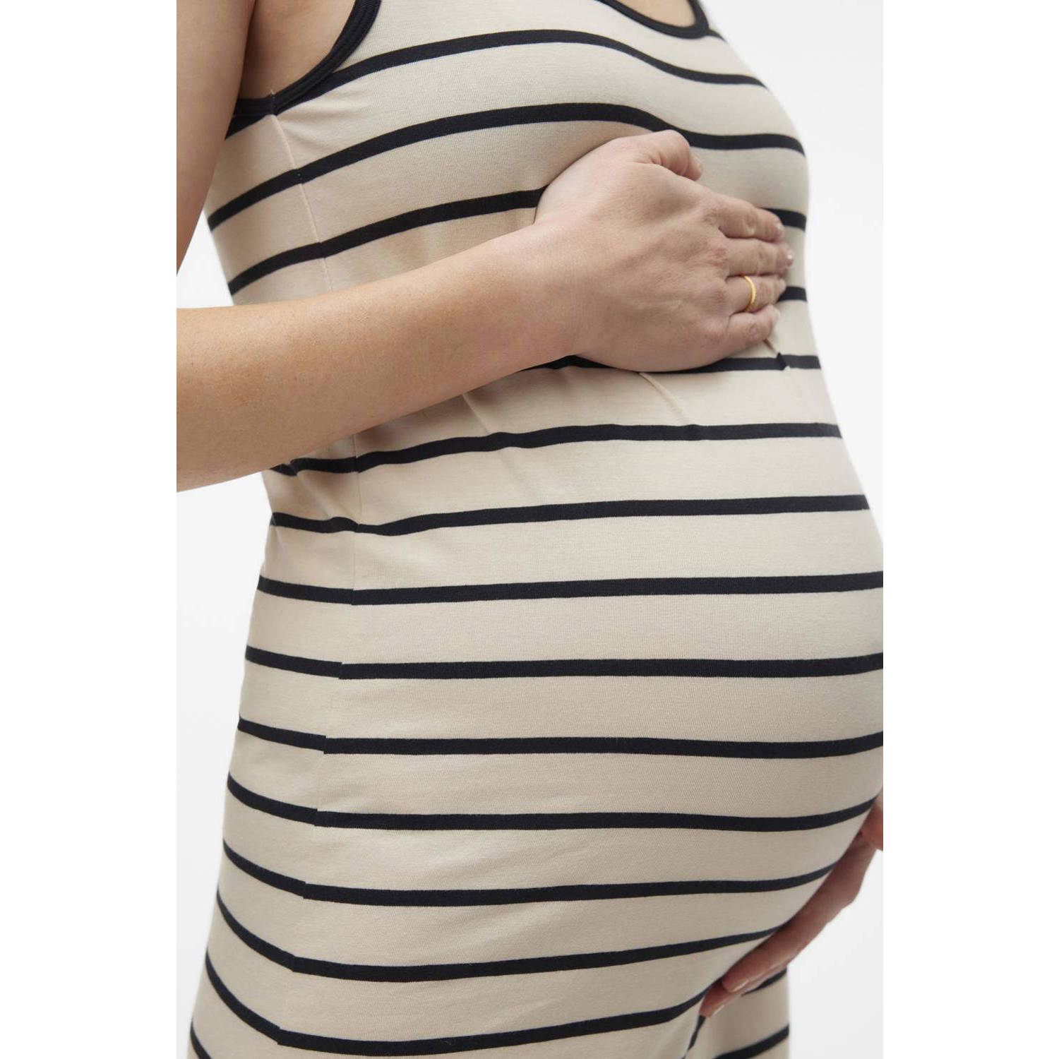 MAMALICIOUS gestreepte zwangerschapsjurk MLEVAYD offwhite zwart
