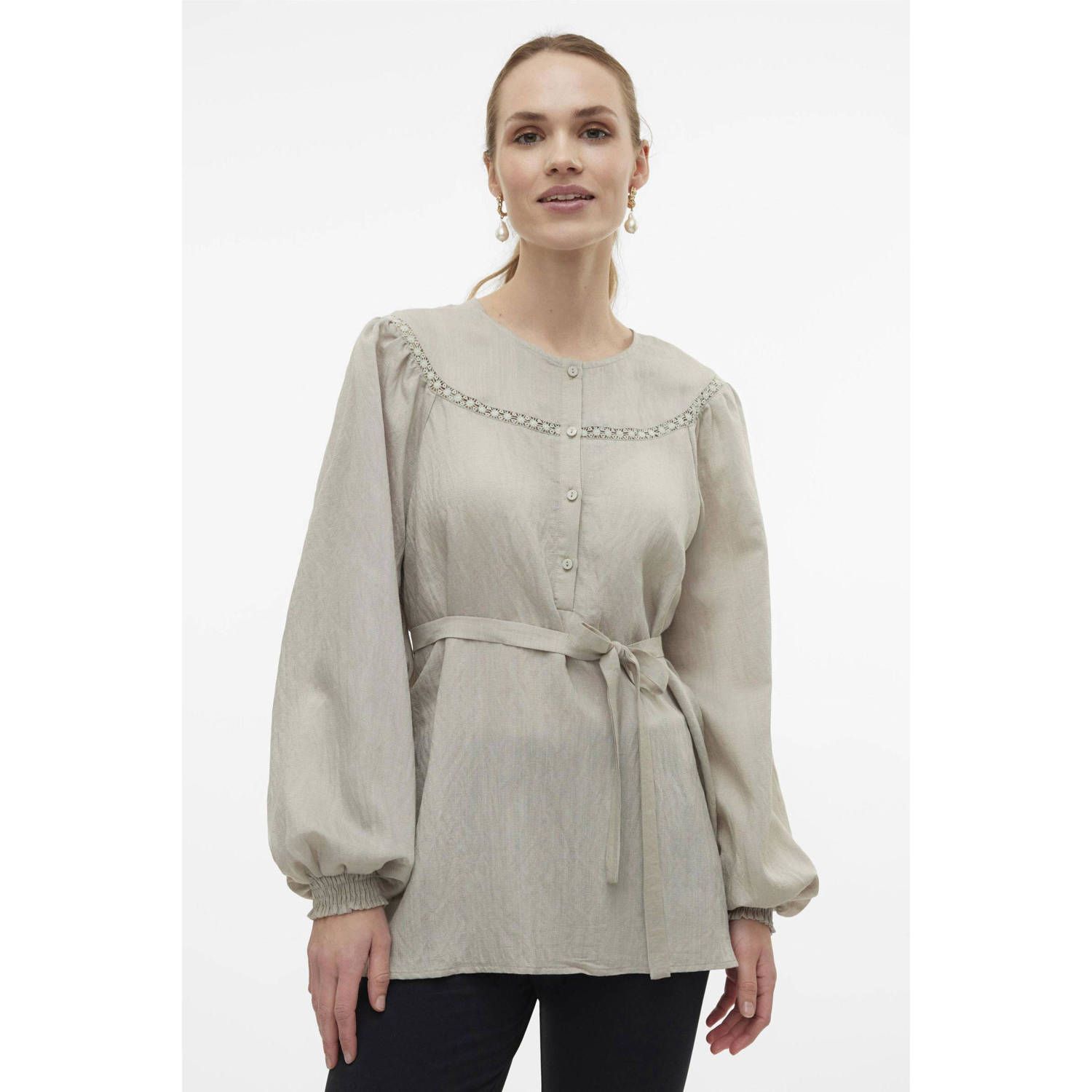 Mamalicious zwangerschapsblousetop MLZIARA lichtgrijs Dames Viscose Ronde hals XXL