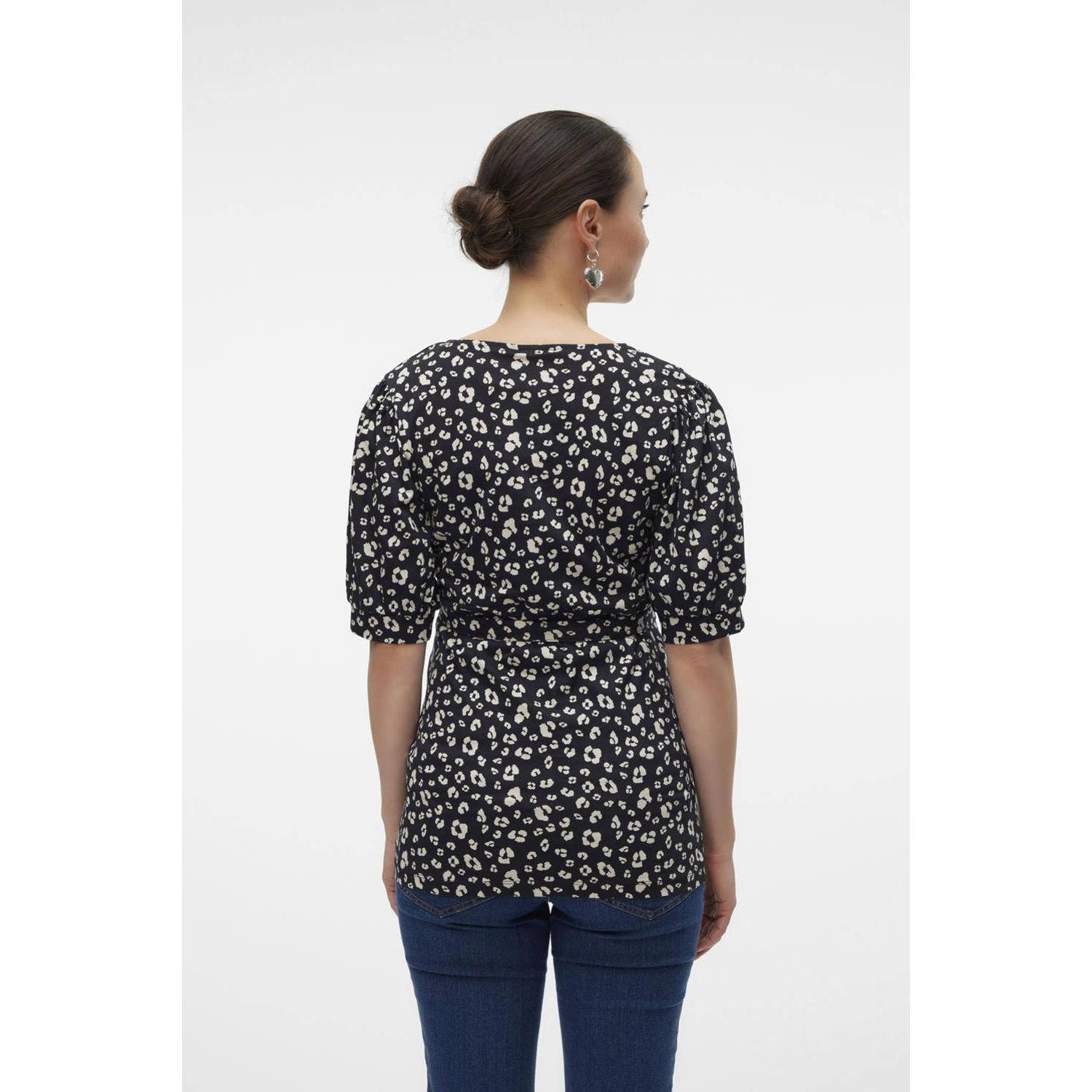 MAMALICIOUS zwangerschapstop MLHAZELA met all over print en overslag detail zwart wit