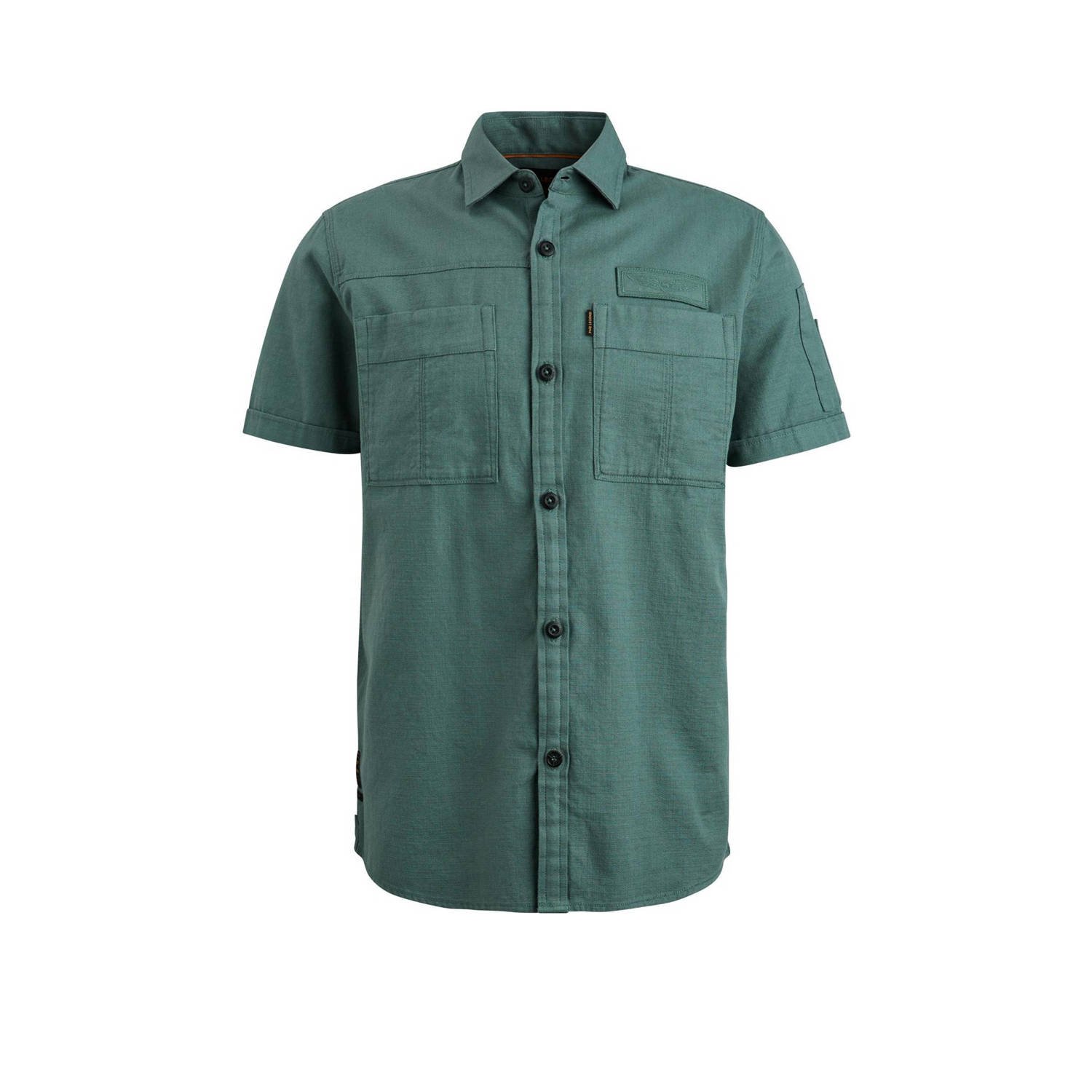 PME LEGEND Heren Overhemden Short Sleeve Shirt Ctn Slub Groen