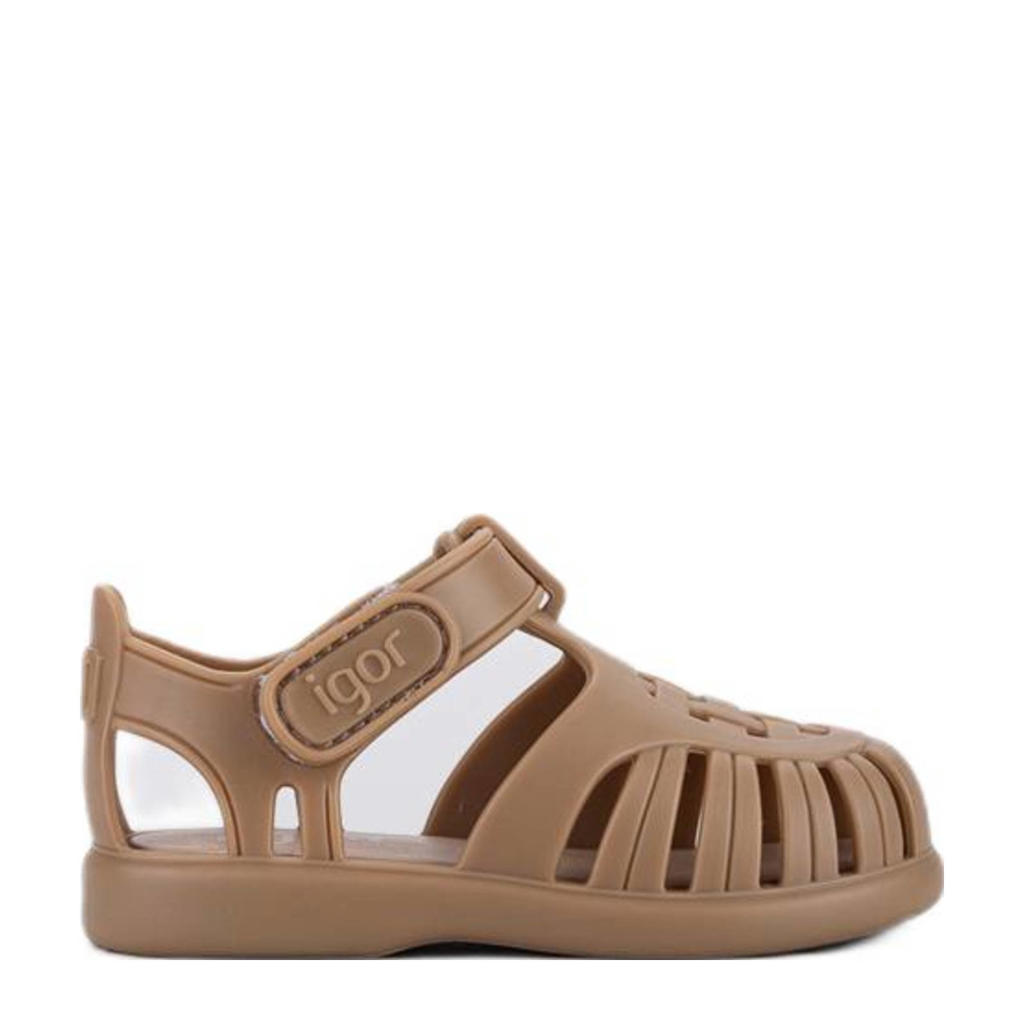 Taupe jongens en meisjes Igor waterschoenen van pvc/rubber met klittenband en effen
