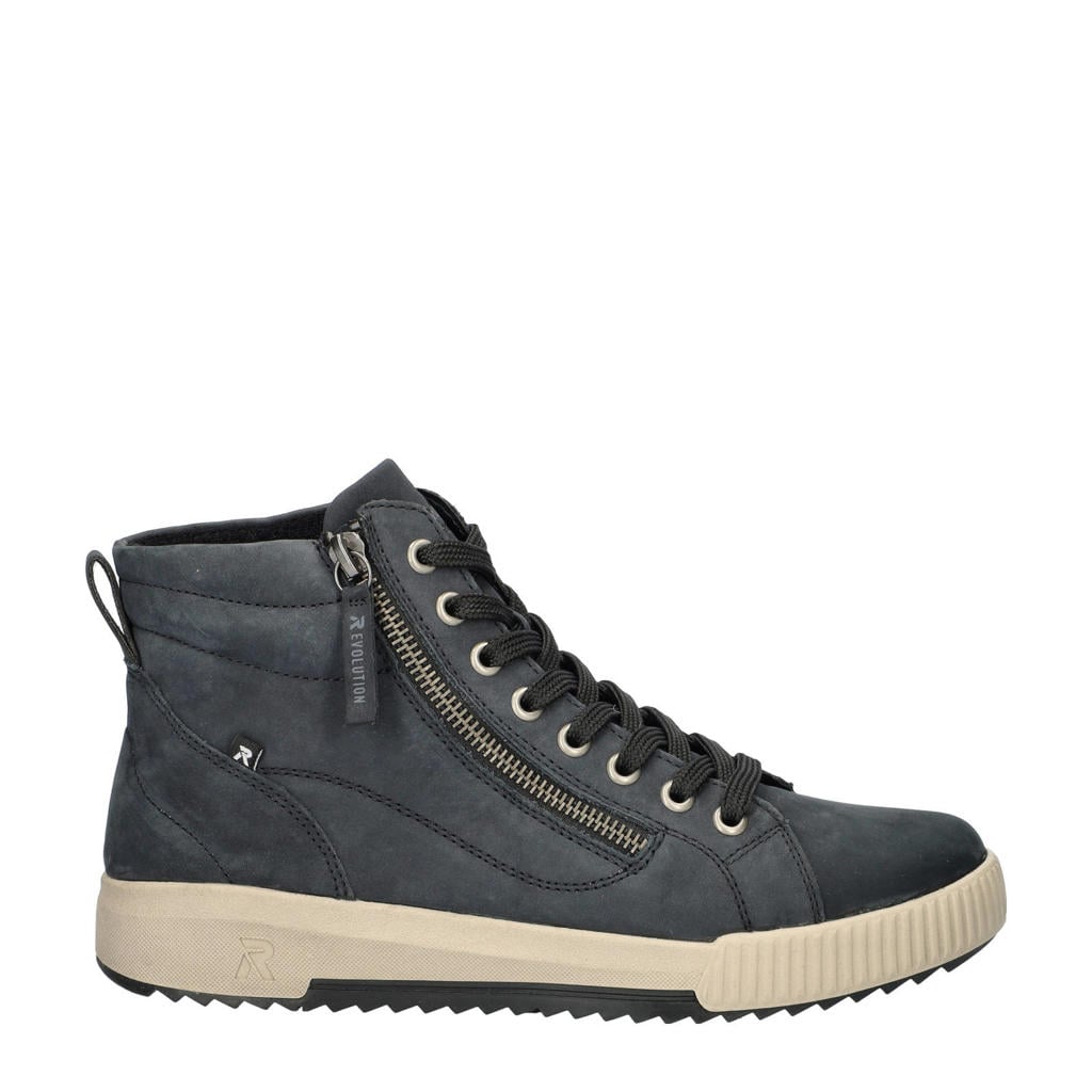 Donkerblauwe dames Rieker nubuck sneakers met veters