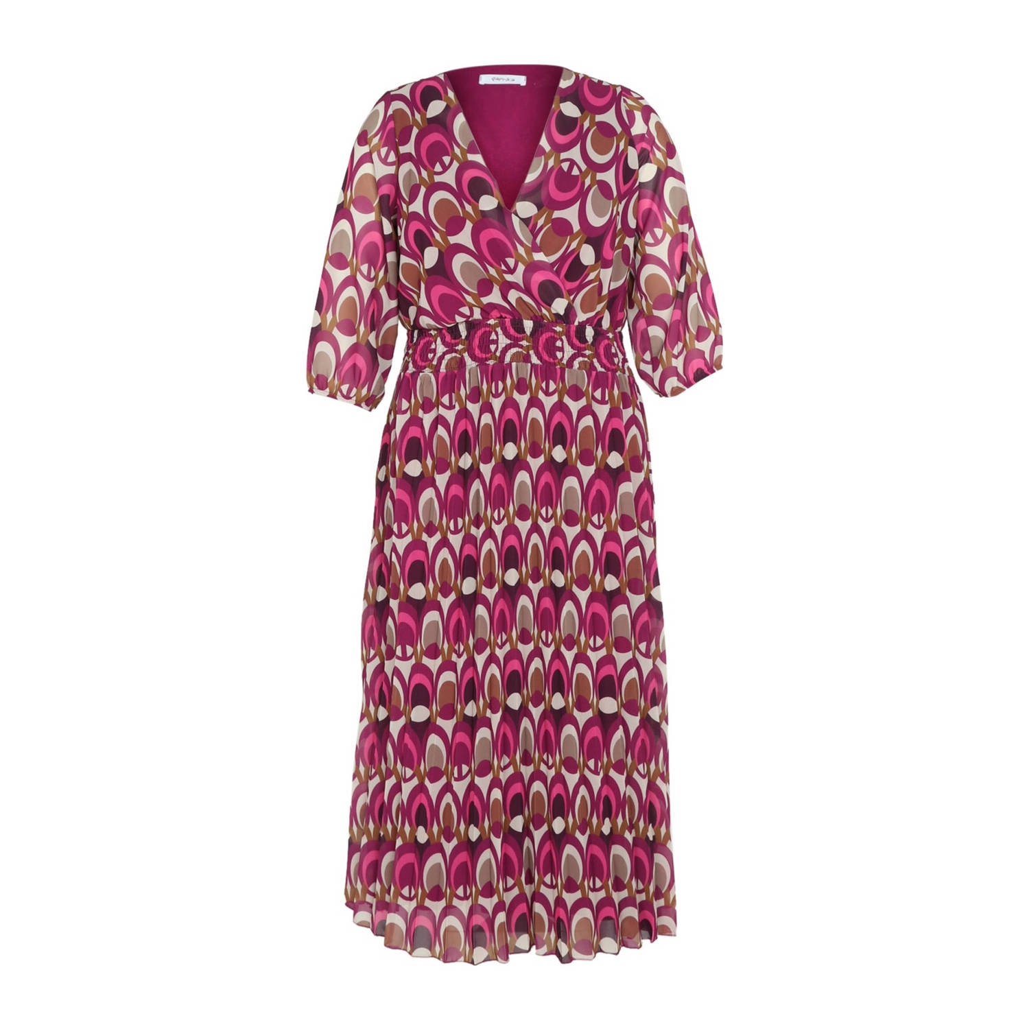 Paprika jurk met all over print paars bruin lichtgrijs
