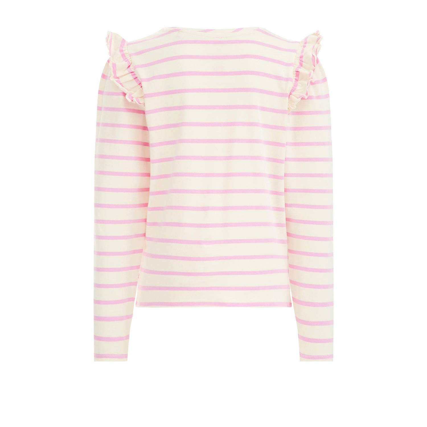 WE Fashion gestreepte longsleeve wit roze
