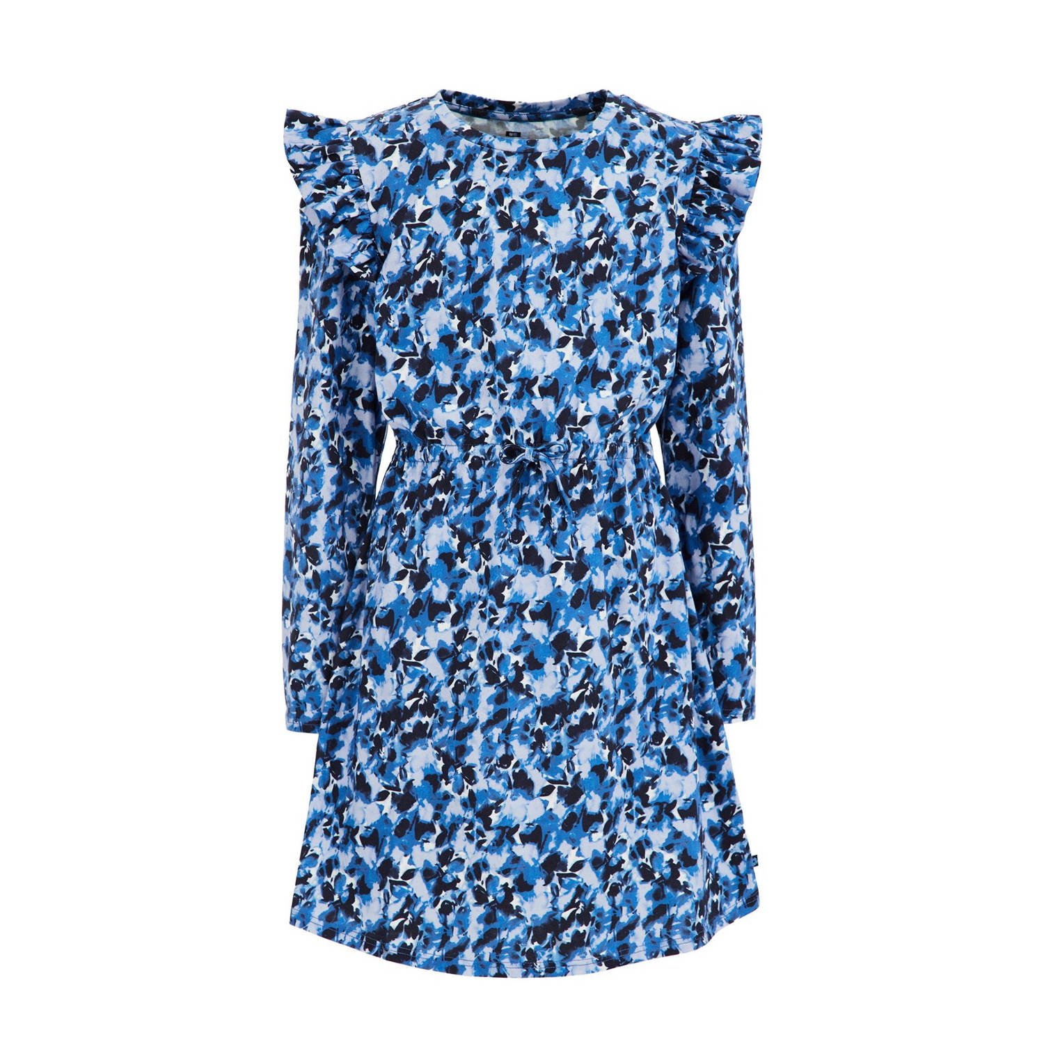 WE Fashion jurk met all over print en ruches blauw lila zwart