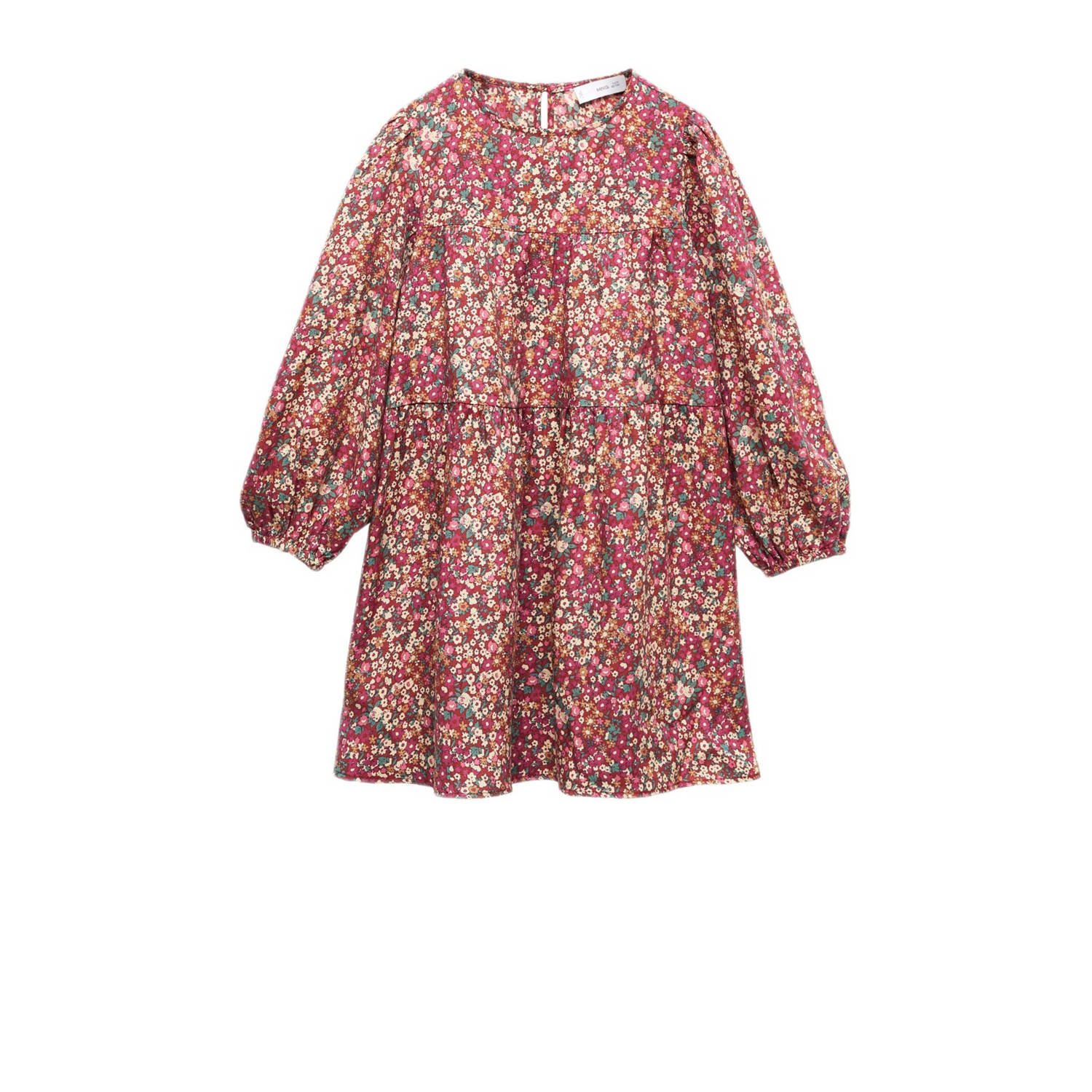 Mango Kids gebloemde jurk donkerrood Meisjes Lyocell Ronde hals Bloemen 116