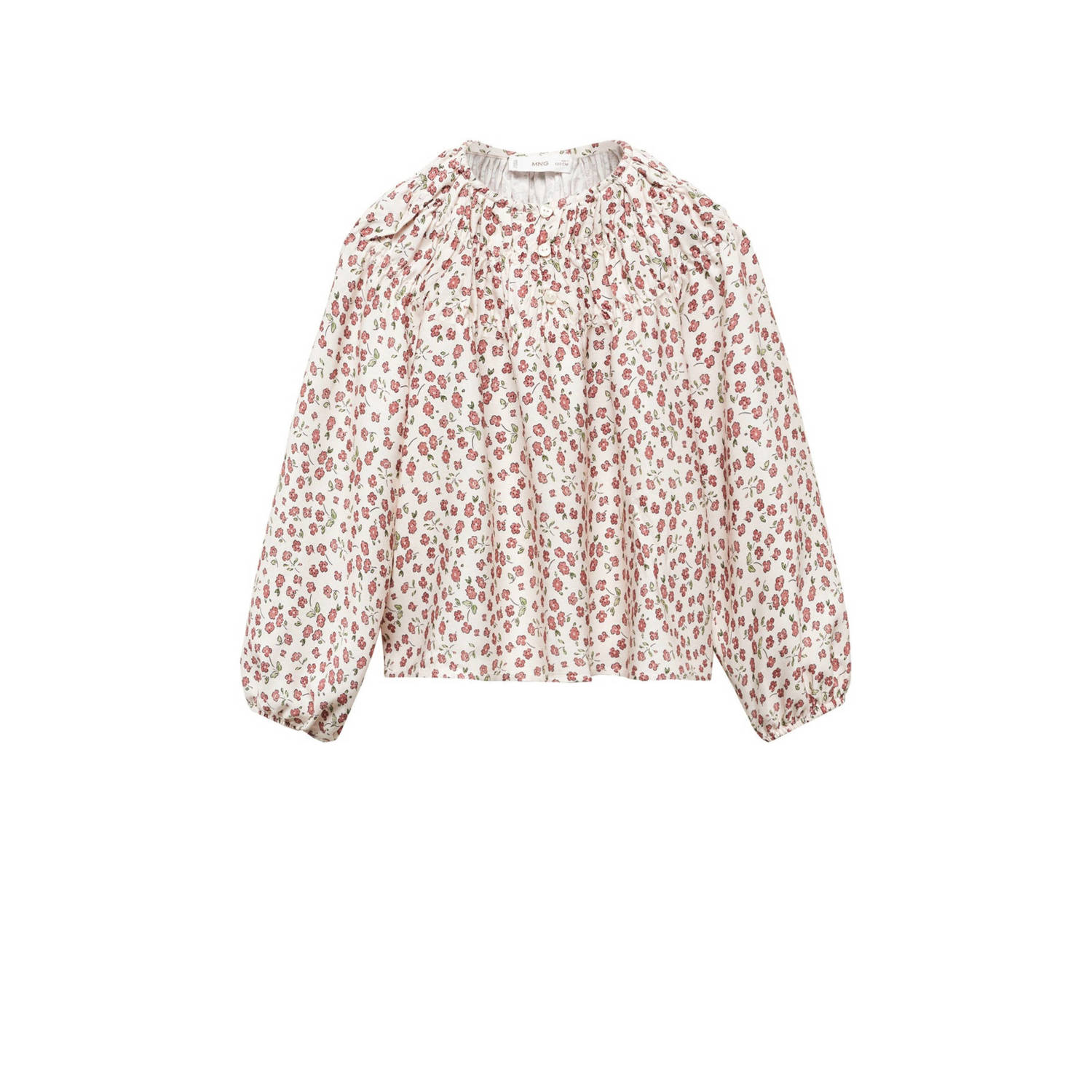 Mango Kids gebloemde top ecru roze groen