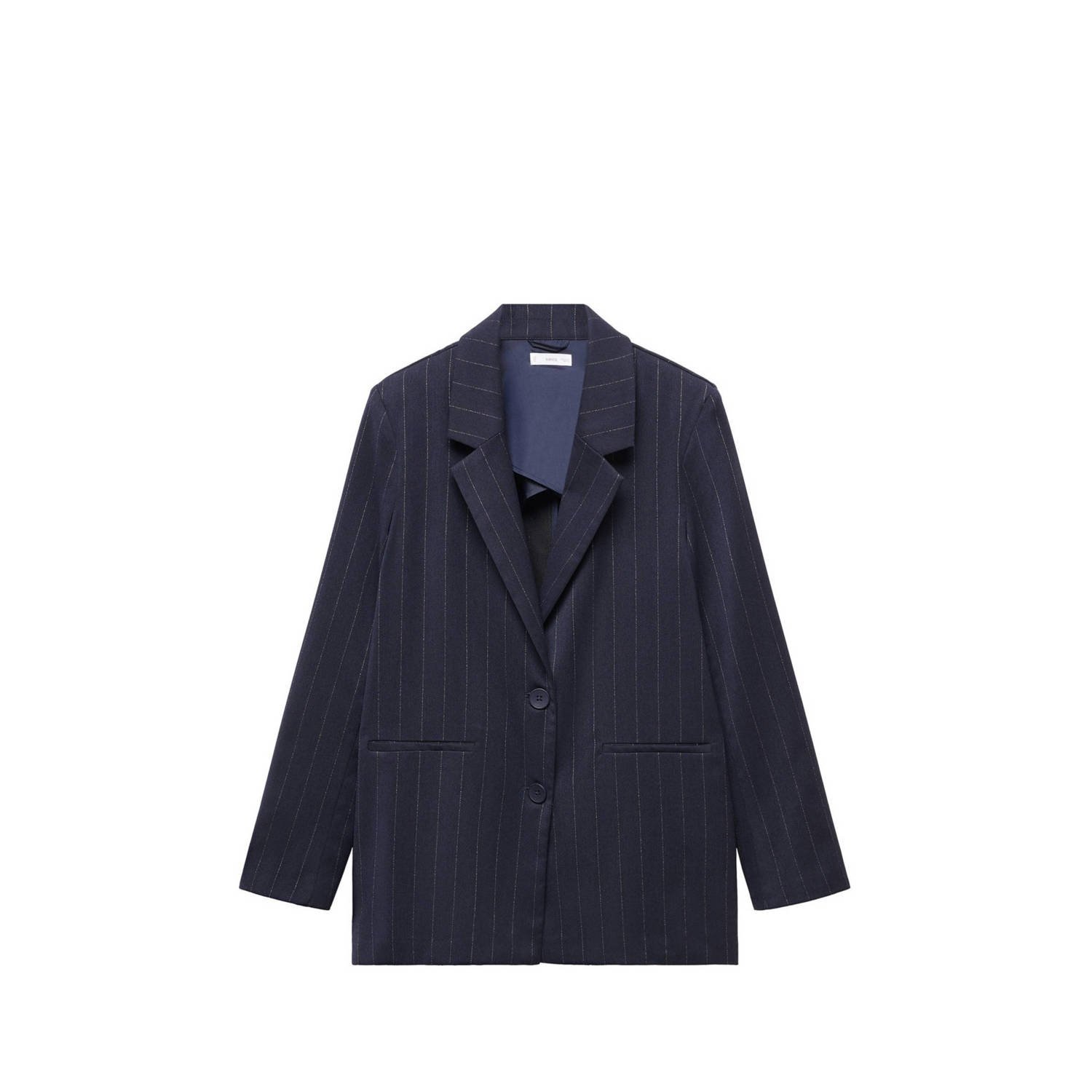 Mango Kids gestreepte blazer navy Blauw Meisjes Polyester Reverskraag Streep 158(XS)