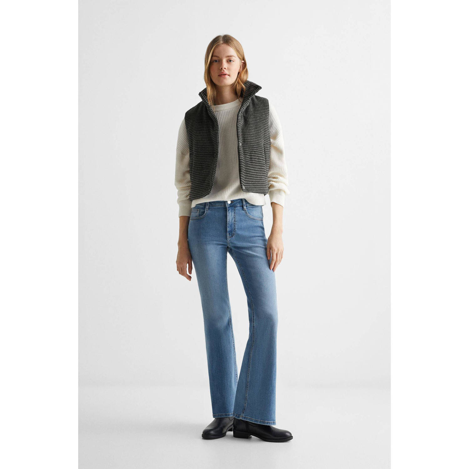 Mango Kids bodywarmer met pied-de-poule zwart wit