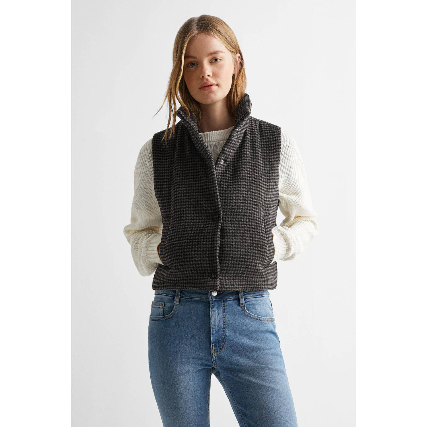 Mango Kids bodywarmer met pied-de-poule zwart wit