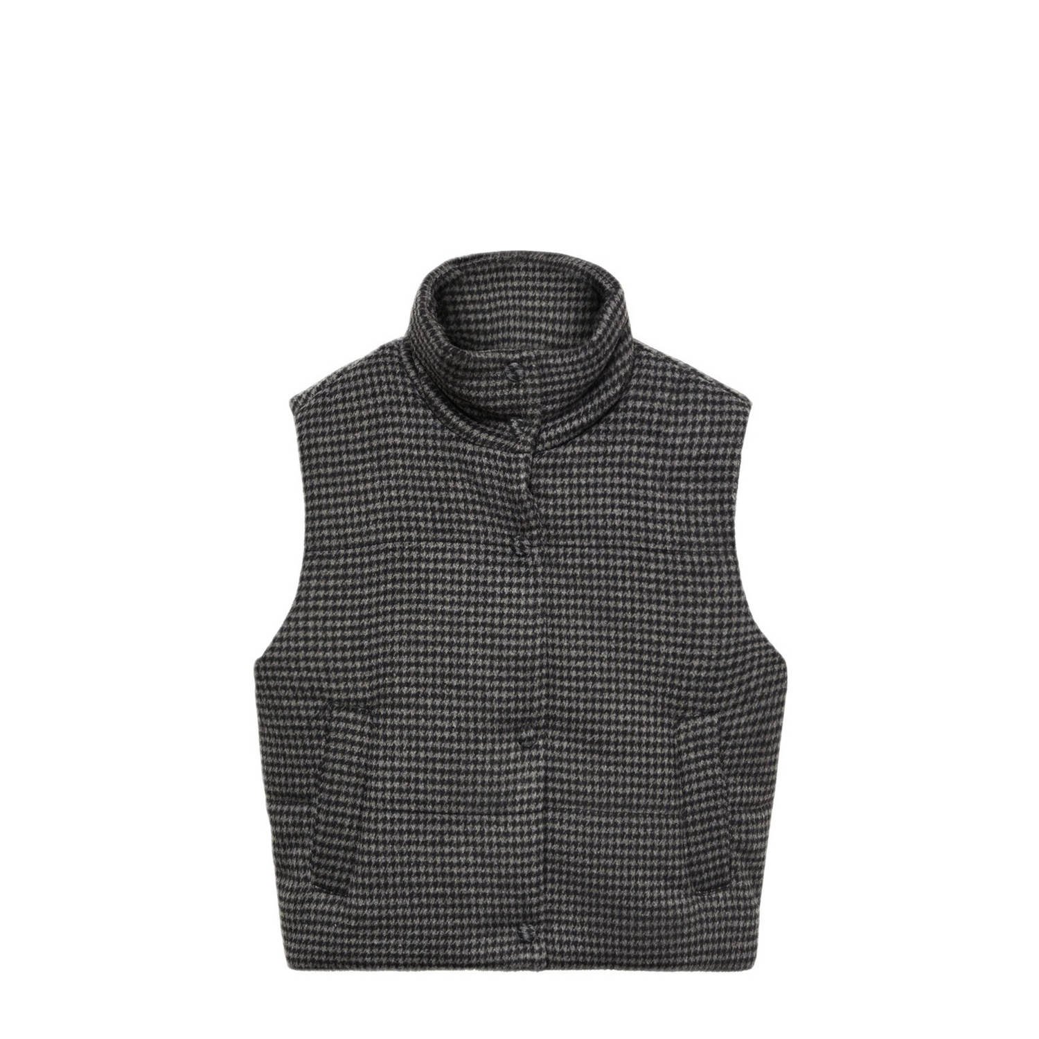 Mango Kids bodywarmer met pied-de-poule zwart wit Meisjes Polyester Opstaande kraag 158(XS)