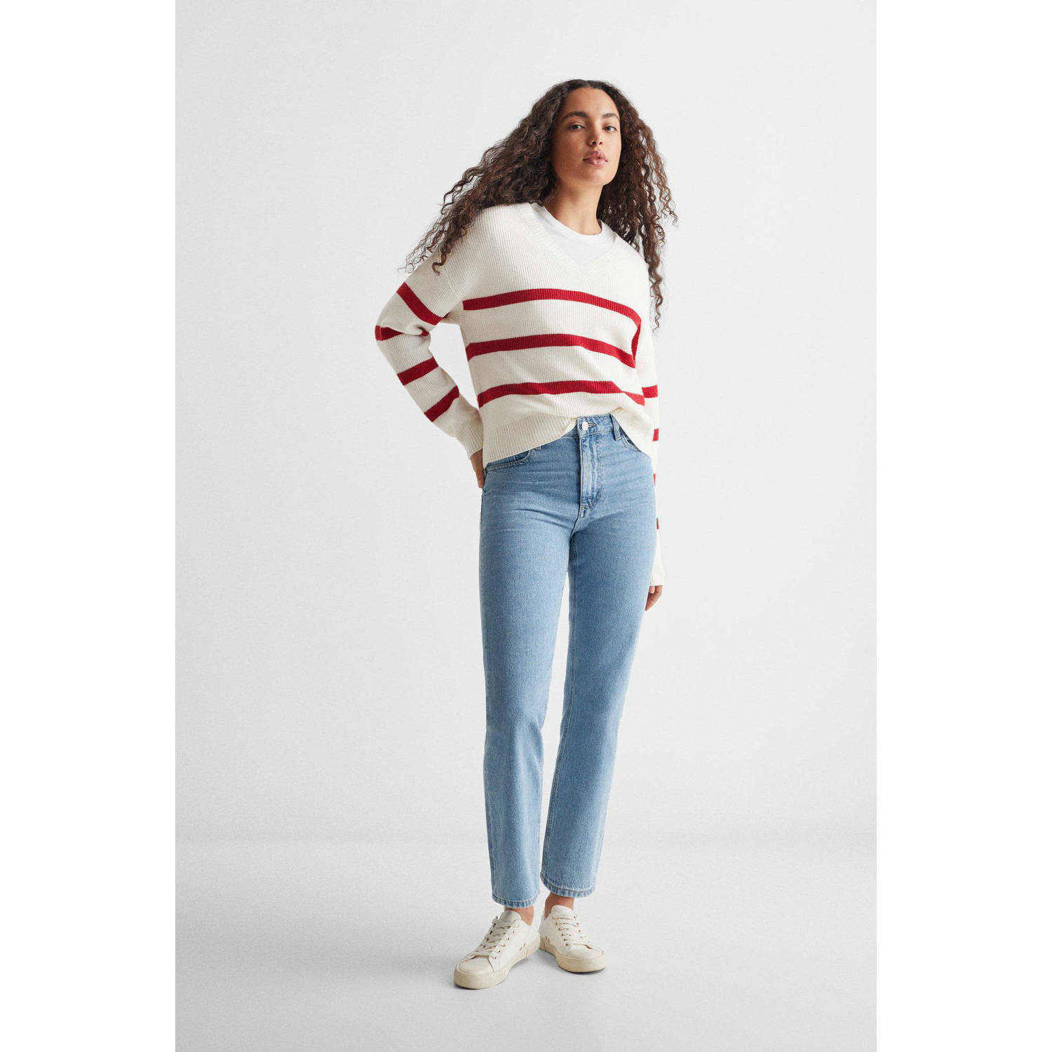 Mango Kids gestreepte trui wit rood