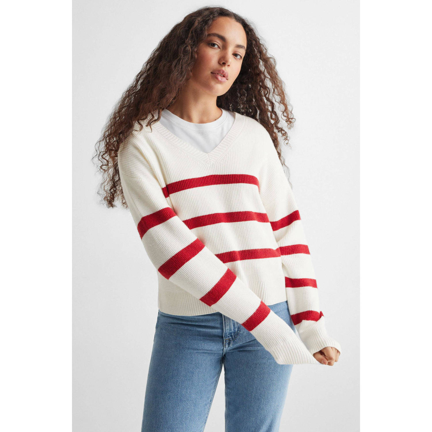 Mango Kids gestreepte trui wit rood