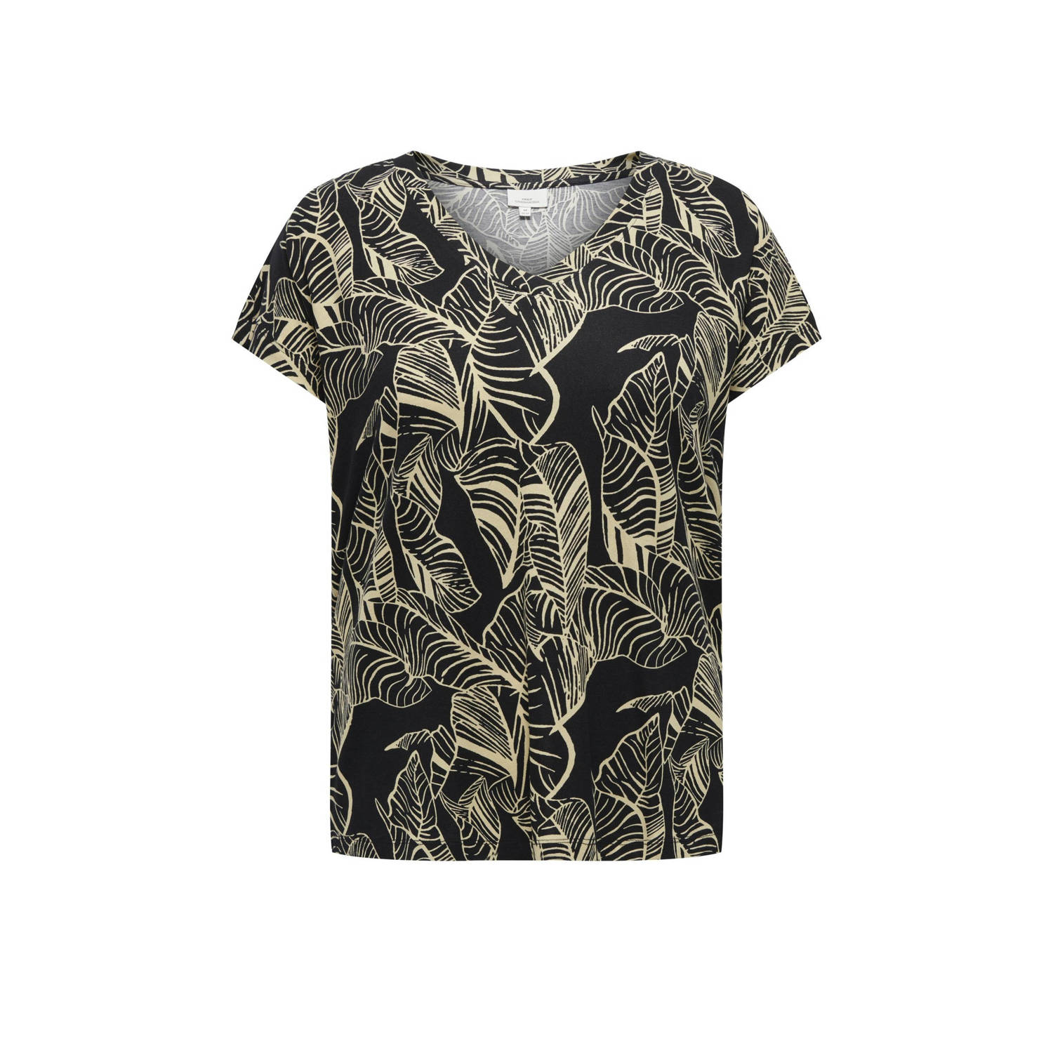 Only Carmakoma Carclarisa V-Hals T-shirt in Zwart Urban Leaf Black Dames